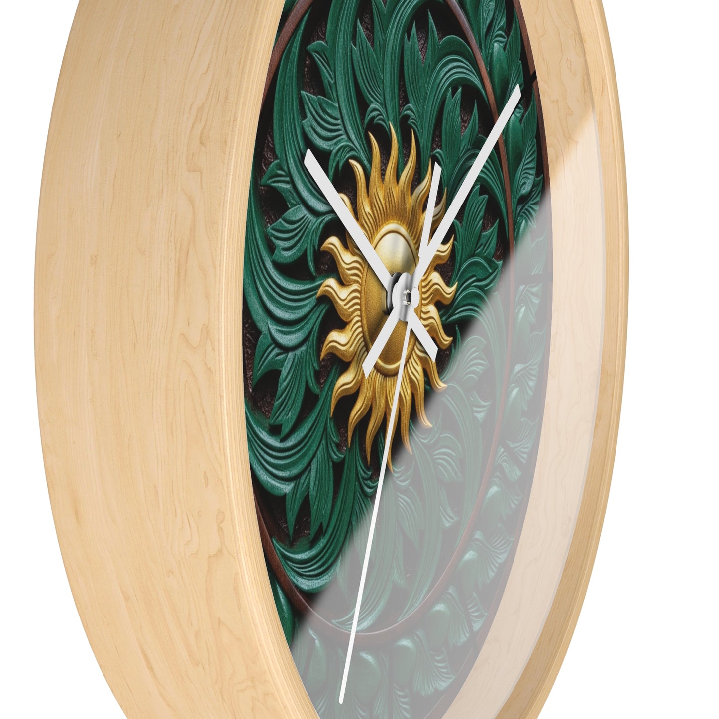 Nature-Inspired Wall Clock with Sun Motif, Home Decor, Eco-Friendly Gift, Artistic Timepiece, Greenery-Themed Clock