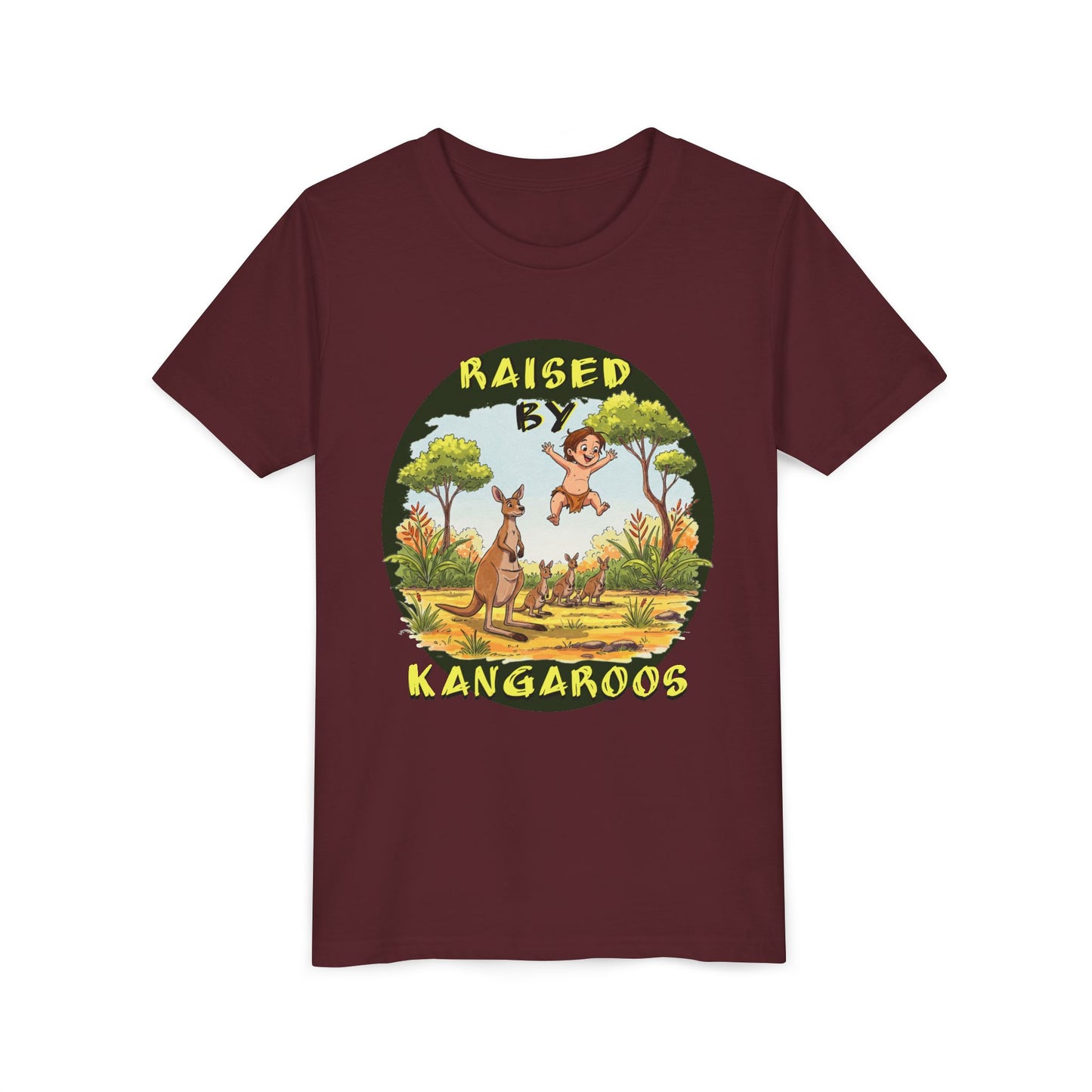 'Raised by Kangaroos' Youth Short Sleeve Tee - Fun Nature Graphic T-Shirt for Kids, Aussies - Schmartypants