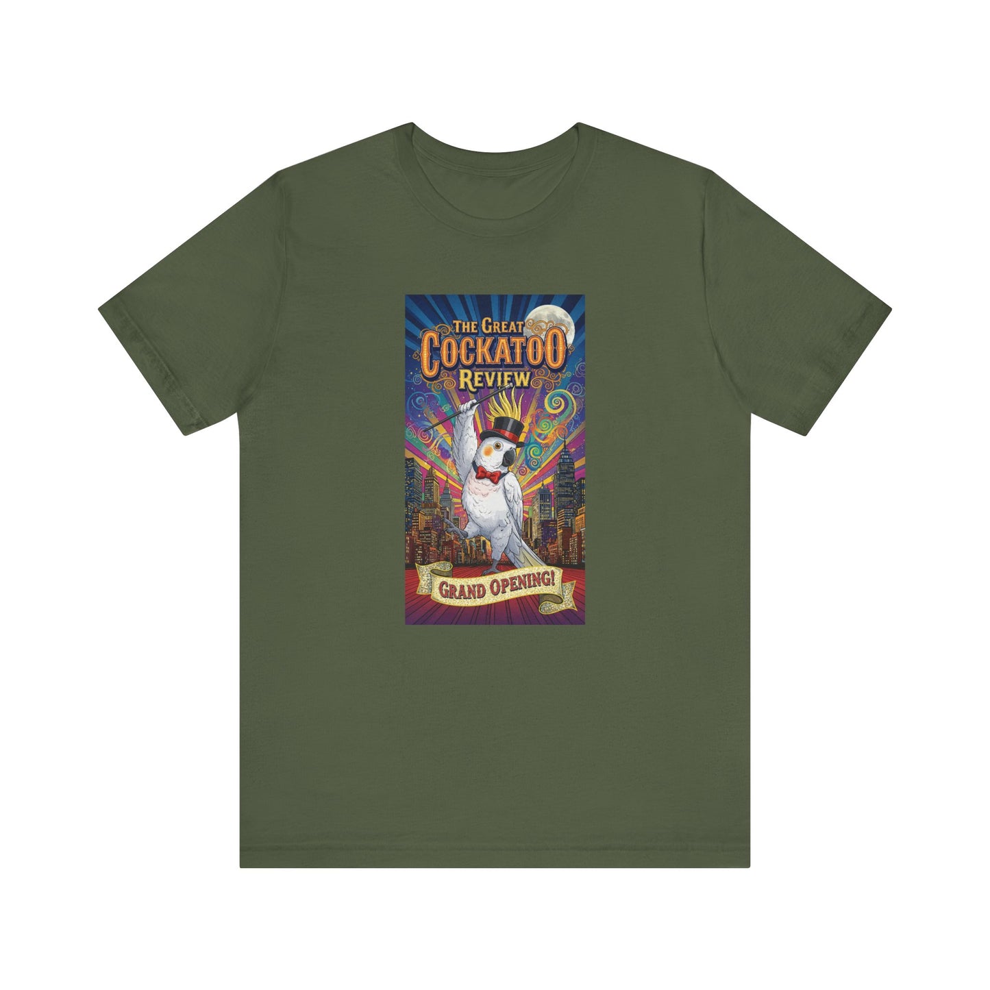 Grand Opening Cockatoo Review Tee - Funny Bird Graphic T-Shirt, Unique Gift for Cockatoo Owners, Casual Wear, Animal Lover Shirt