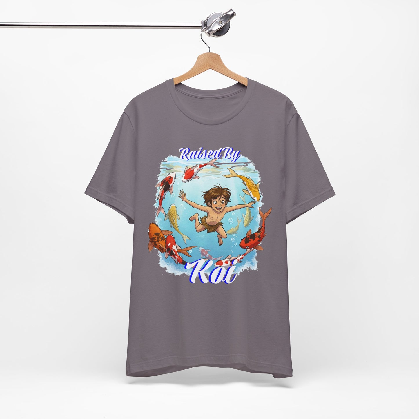 'Raised By Koi; Unisex Jersey Tee - Funny Graphic Tee for Aquatic Lovers, Cute Gift for Birthdays, Casual Wear, Summer Fashion, Relaxed Style - Schmartypants
