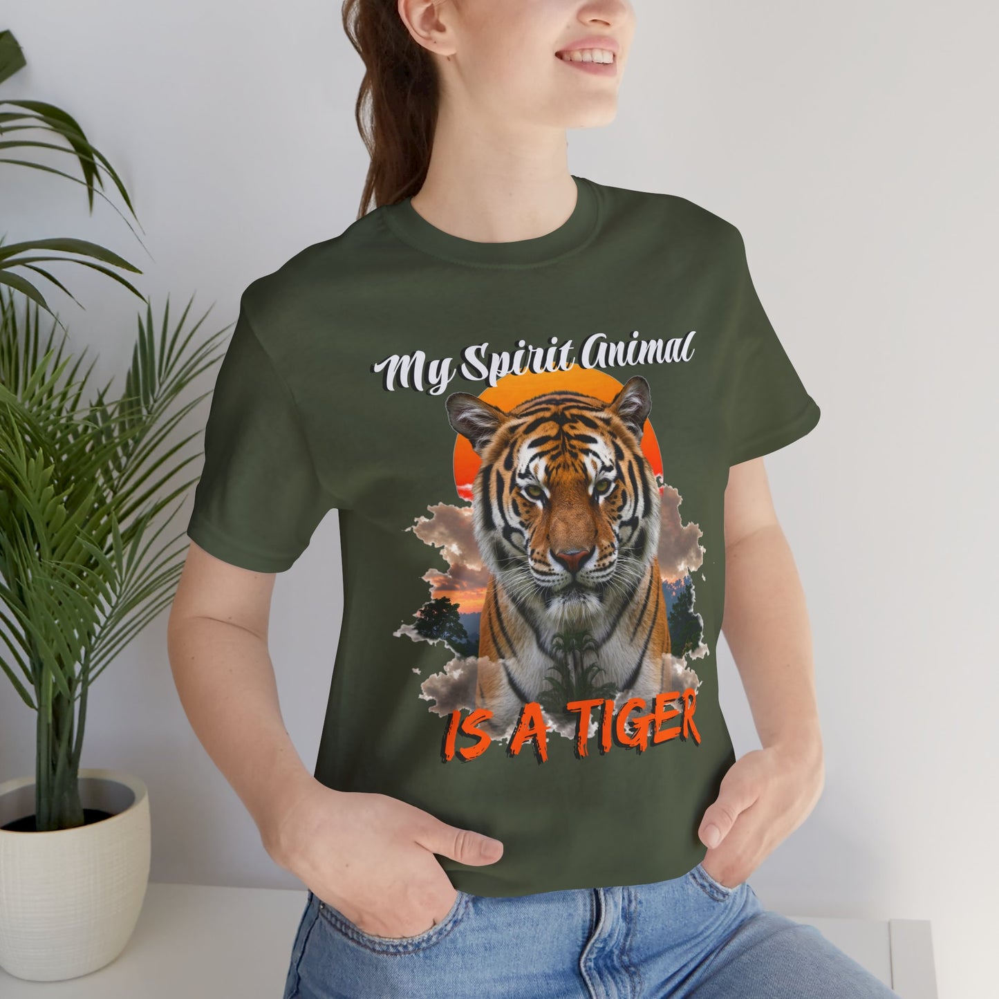 My Spirit Animal is a Tiger Tee - Unisex Jersey Short Sleeve T-Shirt, Inspirational Fierce Nature Apparel for Tiger Lovers, Casual Wear, Zoo