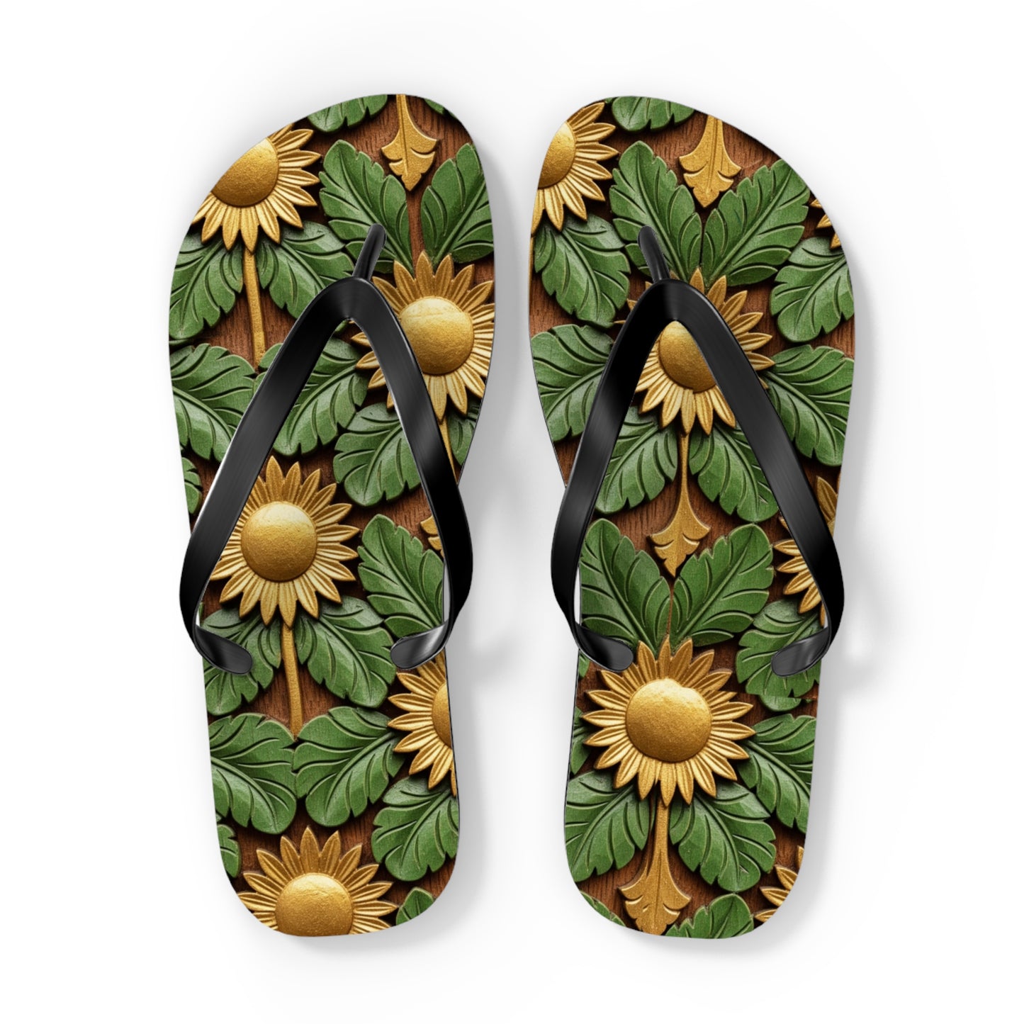 Stylish Floral Flip Flops, Personalized Beach Sandals, Sunflower Summer Footwear, Vacation Essential, Boho Chic Footwear