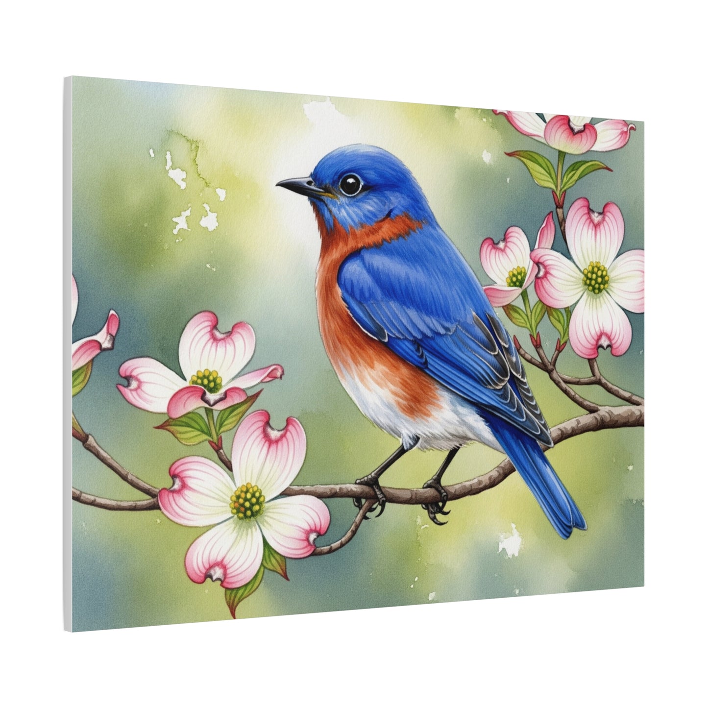 Bluebird and Dogwood Canvas Art Print, Nature Wall Decor, Home Interior Design, Gift for Bird Lovers, Spring Decoration