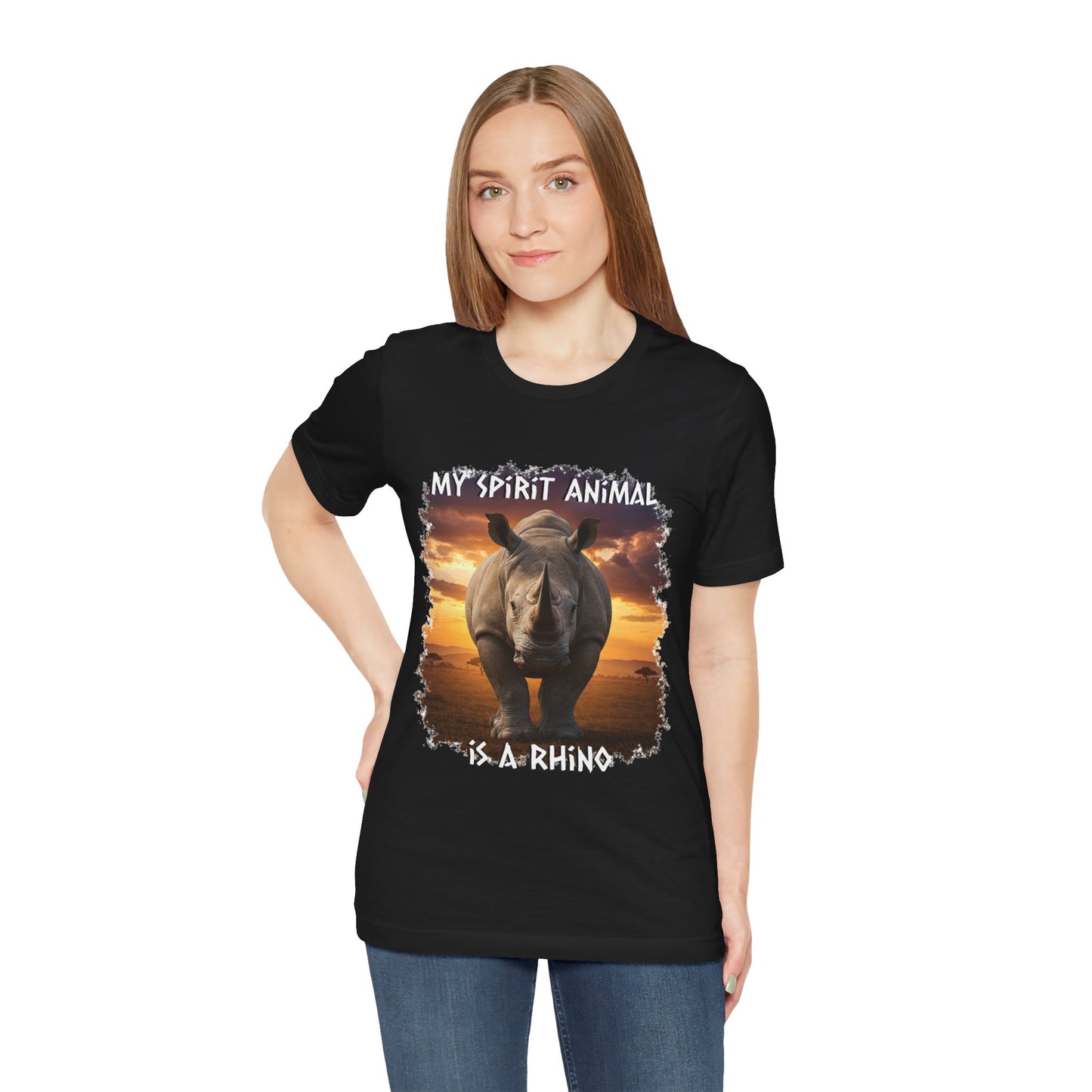 Rhino Spirit Animal Tee, Charging Rhinoceros Shirt for Nature Lovers, Zoo Outings, Safaris, Unisex Jersey Short Sleeve Tee