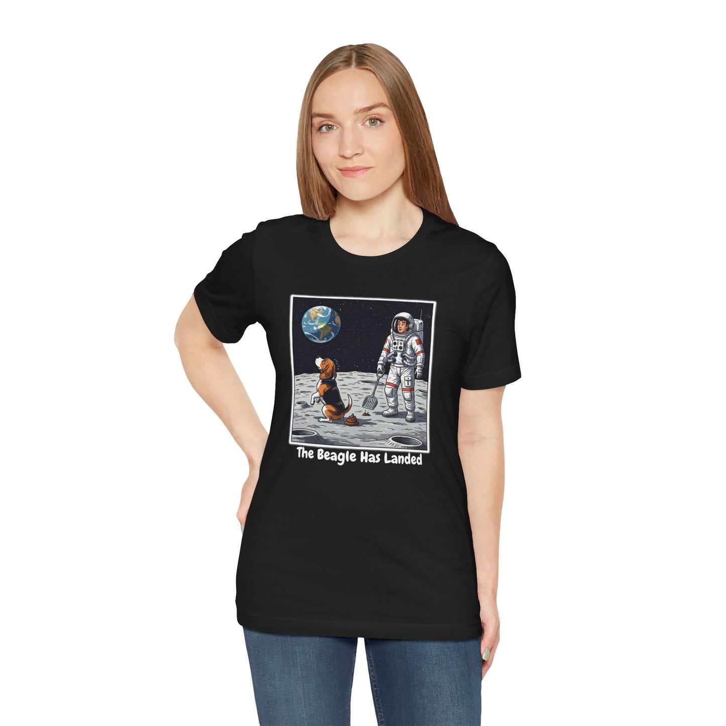 Funny Beagle Moon Landing Tee - "The Beagle Has Landed" Graphic, Pooper Scooping Astronaut Shirt, Unisex Casual T-Shirt, Cool Pet Gift