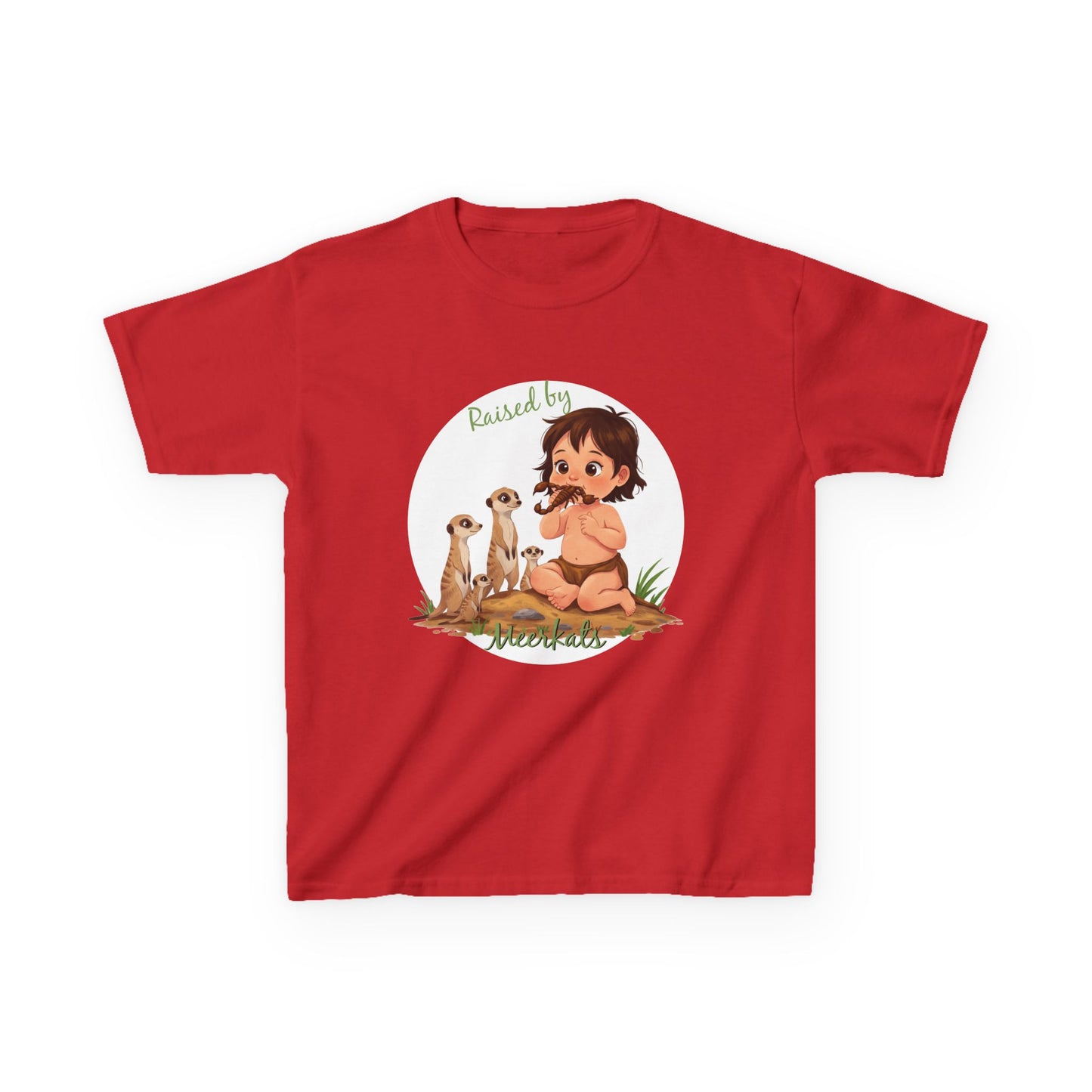 Sweet and Funny 'Raised by Meerkats' Kids Heavy Cotton™ Tee for Girls Who Love Meerkats, Wildlife - Schmartypants