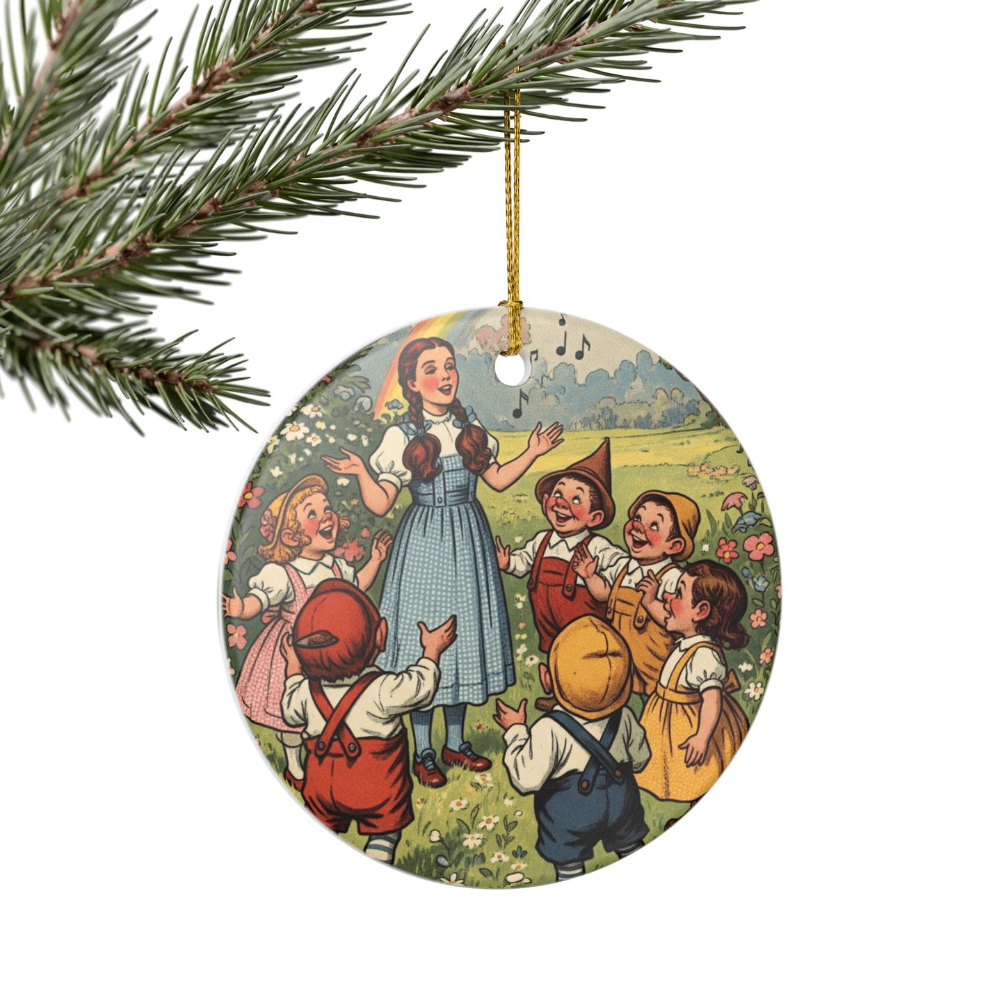 Ceramic Ornament, Wizard of Oz Christmas Tree Ornament, Dorothy and Munchkins, Xmas Decor, Holiday Gift, Collectible Decoration