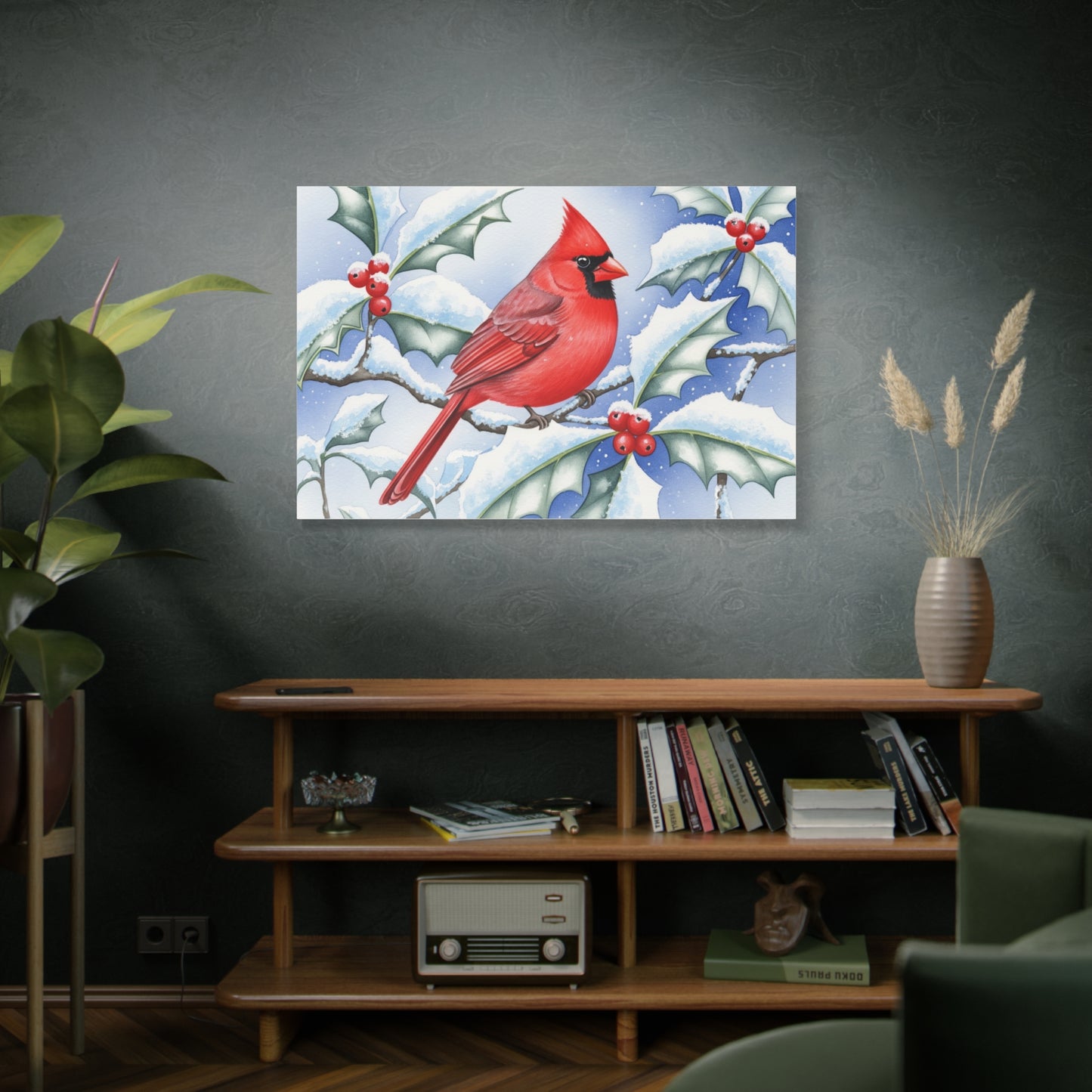 Winter Cardinal Canvas Art Print, Holiday Home Decor, Red Bird Wall Art, Christmas Decoration, Nature Artwork