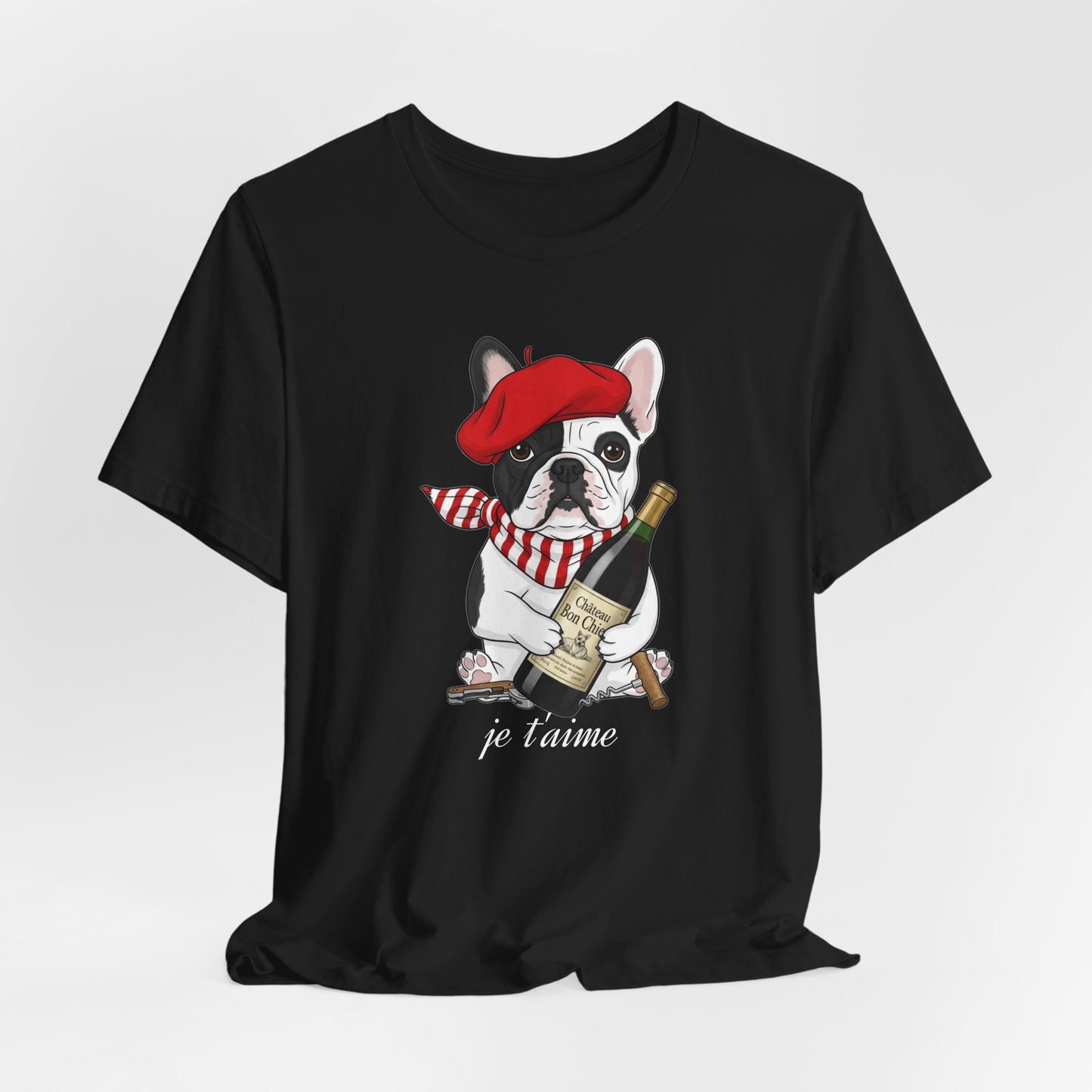 Cute French Bulldog Lovers Tee, Casual Wear, Je t'aime Shirt, Unisex T-Shirt for Birthdays, Anniversaries, Pet Lovers