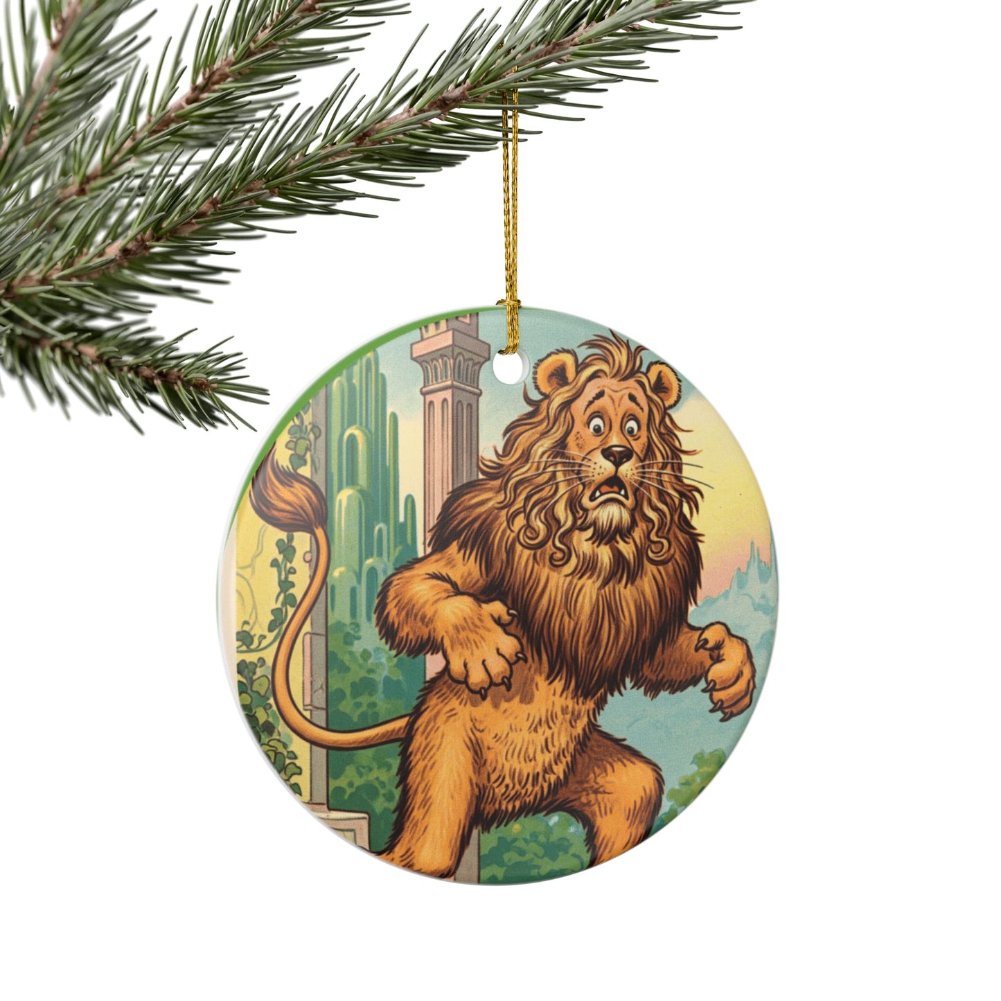 Cowardly Lion Ceramic Ornament - Wizard of Oz Decor, Unique Gift, Holiday Decoration, Office Charm, Animal Lover's Keepsake