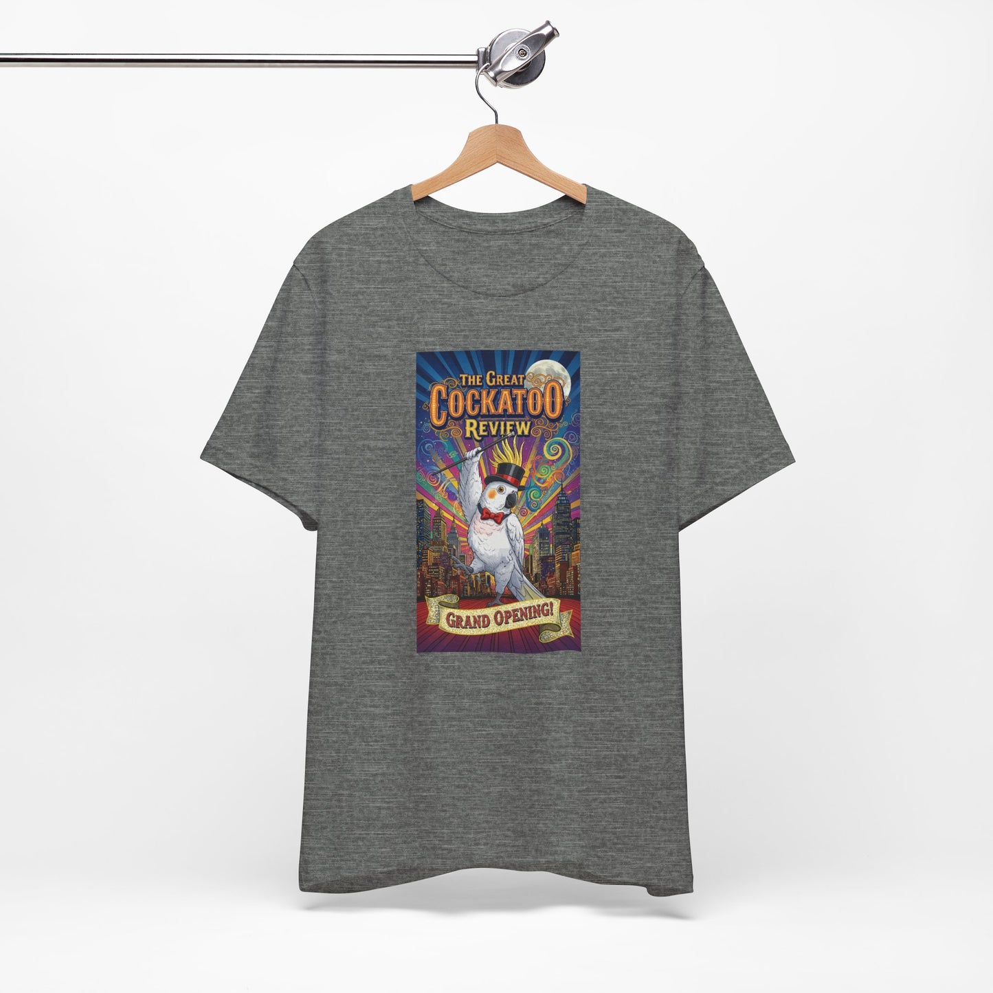 Grand Opening Cockatoo Review Tee - Funny Bird Graphic T-Shirt, Unique Gift for Cockatoo Owners, Casual Wear, Animal Lover Shirt