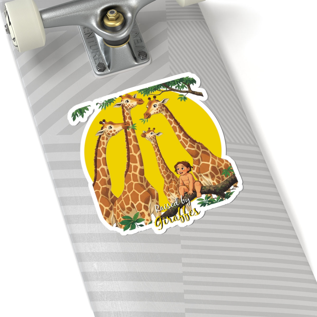 Funny 'Raised by Giraffes' Kiss-Cut Stickers - Fun Jungle Décor for Kids and Animal Lovers - Schmartypants