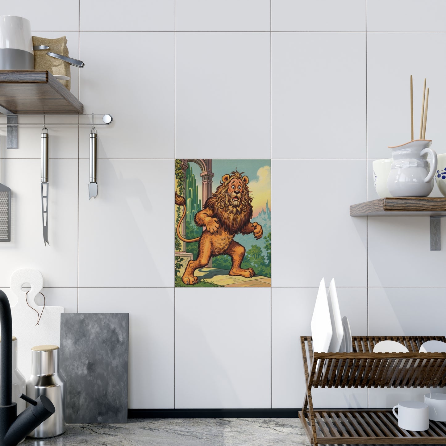 Ceramic Photo Tile, Cowardly Lion Tile, Wizard of Oz Nursery Decor, Baby Shower Gift, Maternity Gift, Kids Room Decor, Bathroom Tile