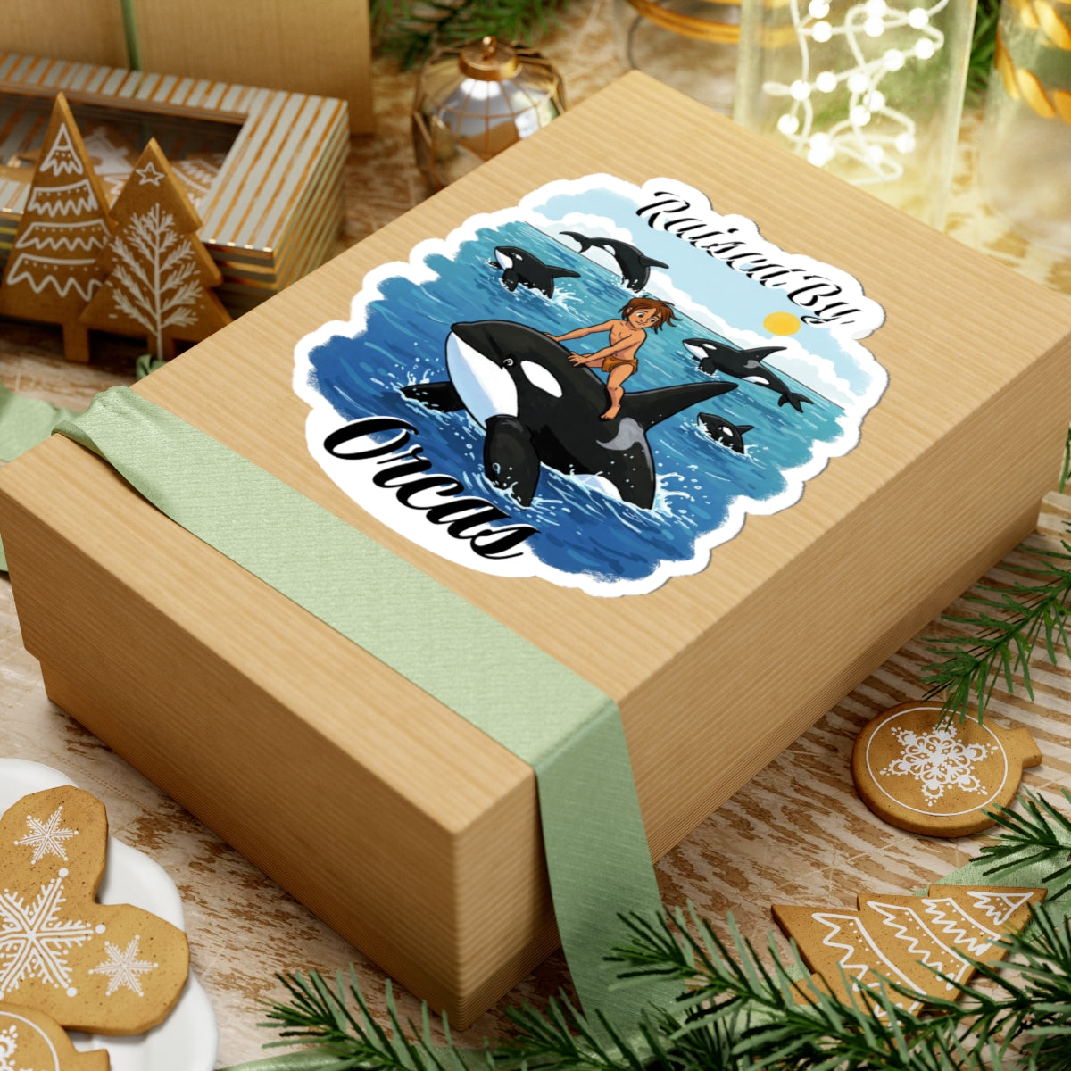 Orca Kiss-Cut Stickers | Funny 'Raised By Orcas' | Ocean Vibes, Fun Decor, Laptop Stickers, Whale Lovers, Children's Gifts