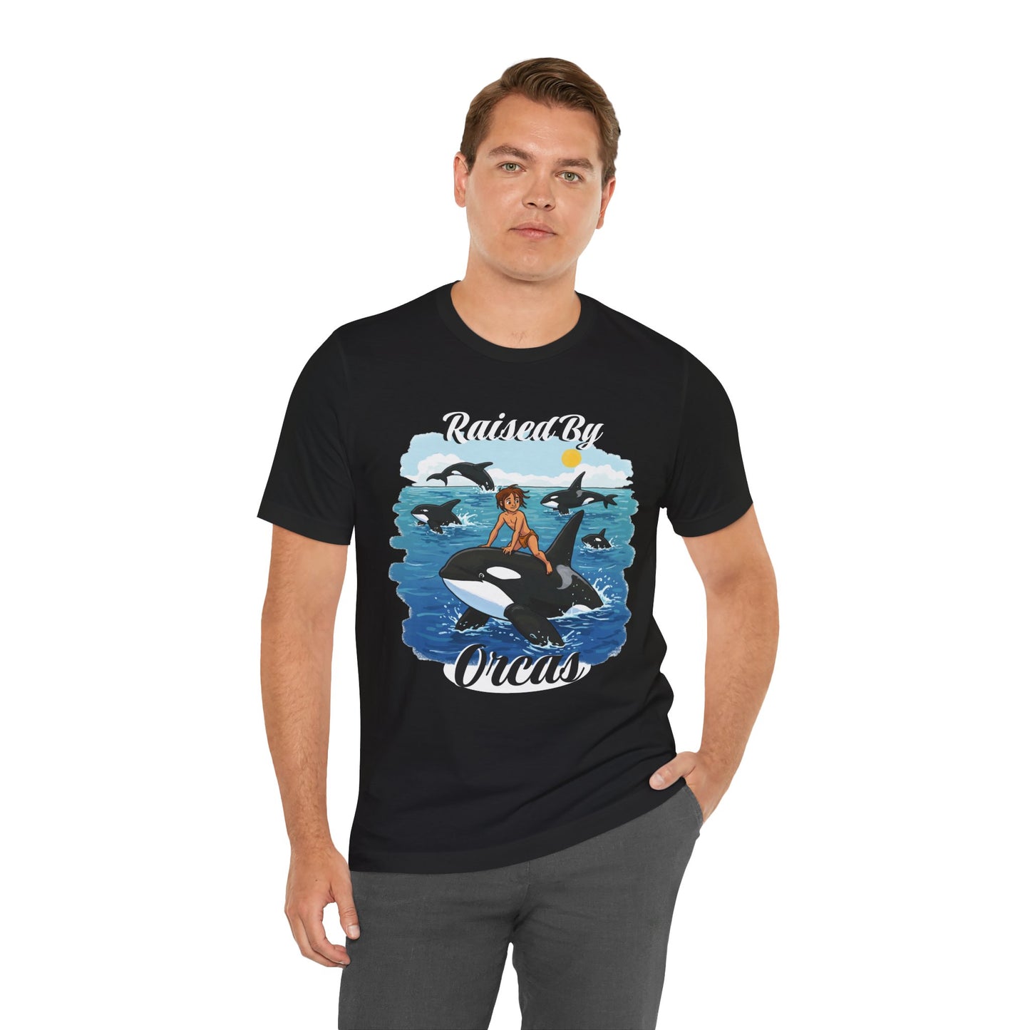 Funny 'Raised by Orca's' Tee - Perfect for Ocean Lovers, Beach Days, Summer Vacations, Gift for Marine Life Enthusiasts, Cute Animal Shirt