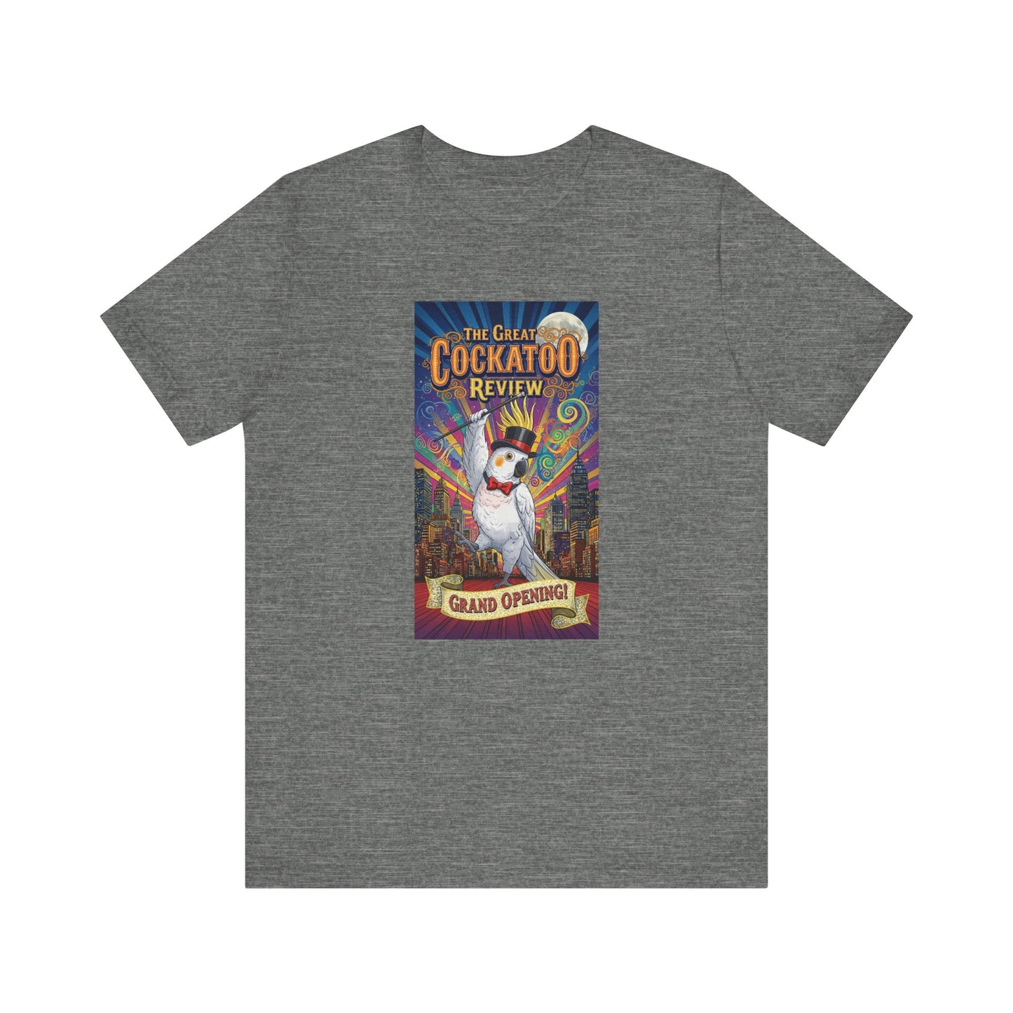 Grand Opening Cockatoo Review Tee - Funny Bird Graphic T-Shirt, Unique Gift for Cockatoo Owners, Casual Wear, Animal Lover Shirt