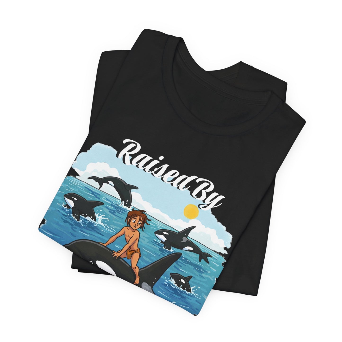 Funny 'Raised by Orca's' Tee - Perfect for Ocean Lovers, Beach Days, Summer Vacations, Gift for Marine Life Enthusiasts, Cute Animal Shirt