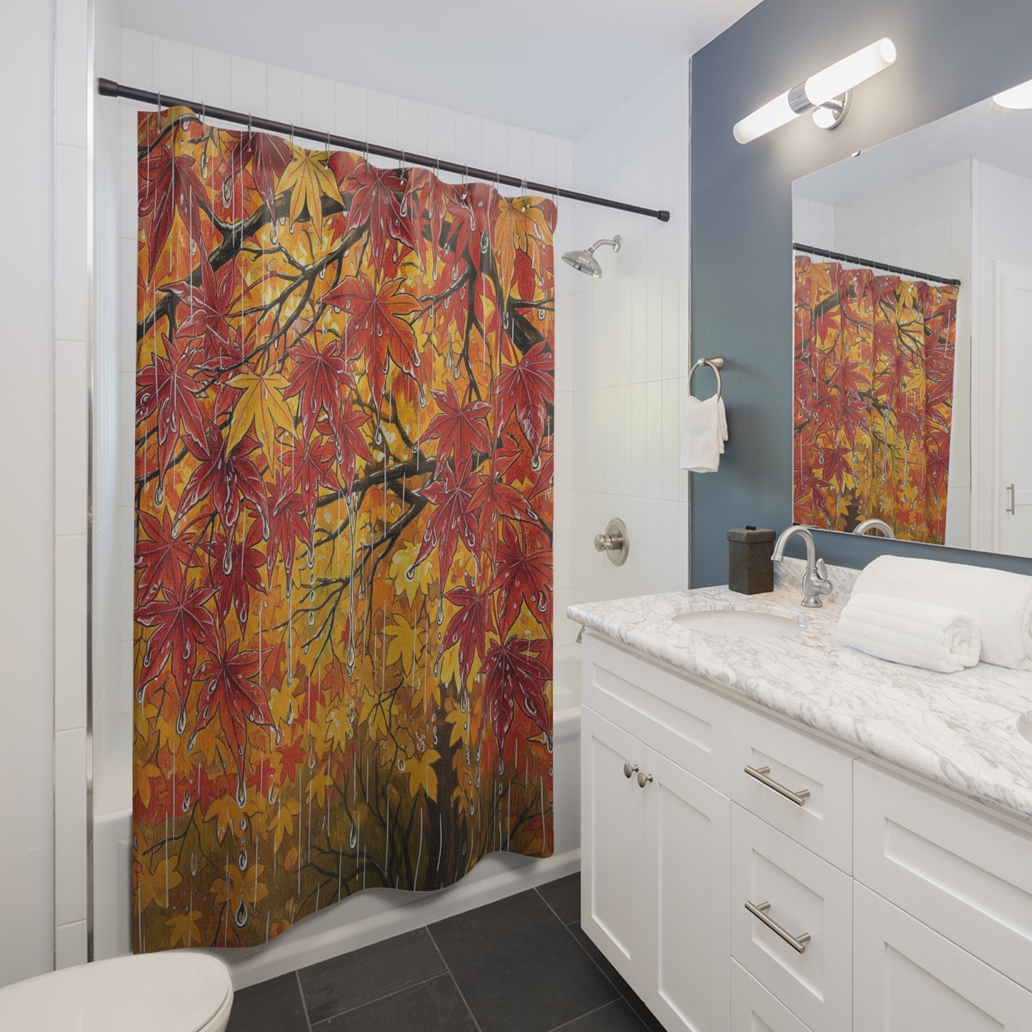 Autumn Leaves Shower Curtain, Fall Decor, Bathroom Accessories, Cozy Home, Thanksgiving Gift, Nature-Inspired