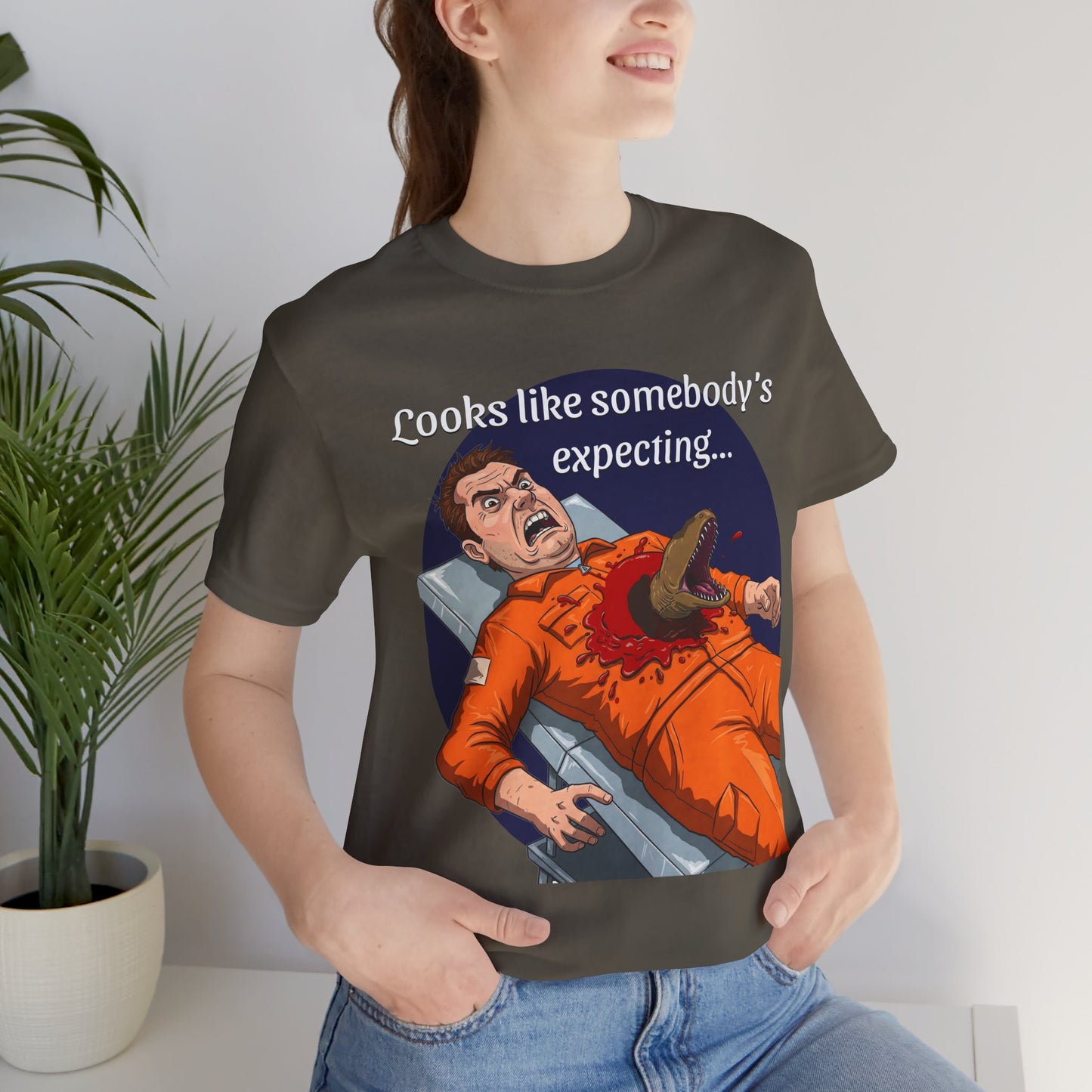 Maternity Tee for Sci-Fi Lovers, Funny Space Station Crew Member Giving Birth, Alien Movie Fan Shirt