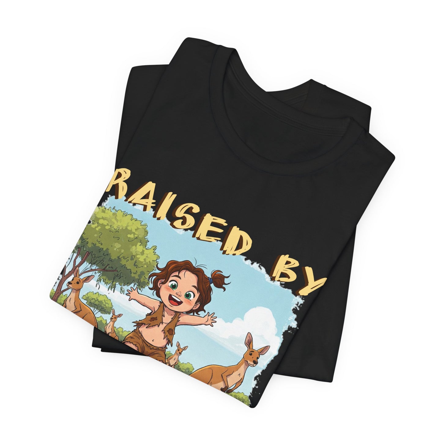 Cute, Funny Kangaroo Vibe Unisex Tee - "Raised by Kangaroos" (female character) - Australian Theme - Schmartypants