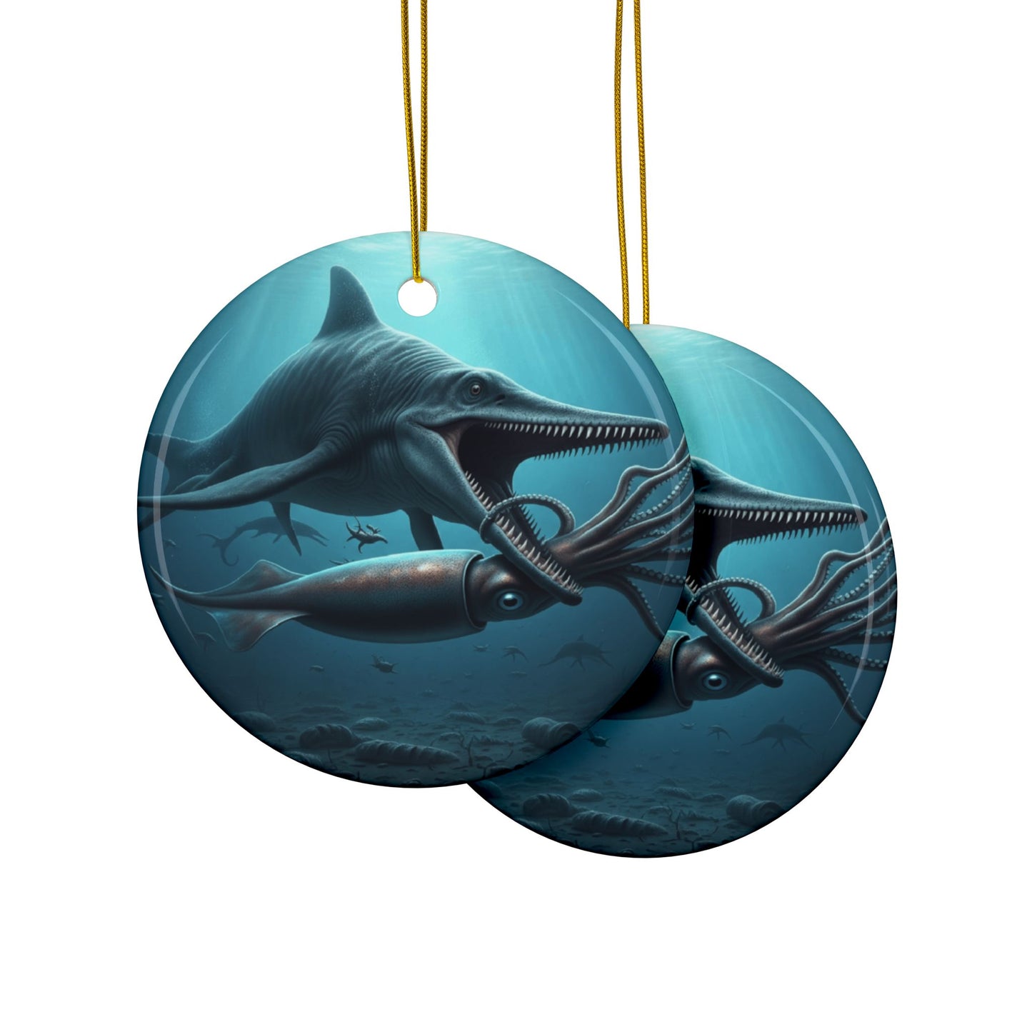Ceramic Ornaments, Plesiosaurus Dinosaur Holiday Tree Decor, 2-Side Print, (1pc, 3pcs, 5pcs, 10pcs), Great Gift for Dino Lovers, Jurassic