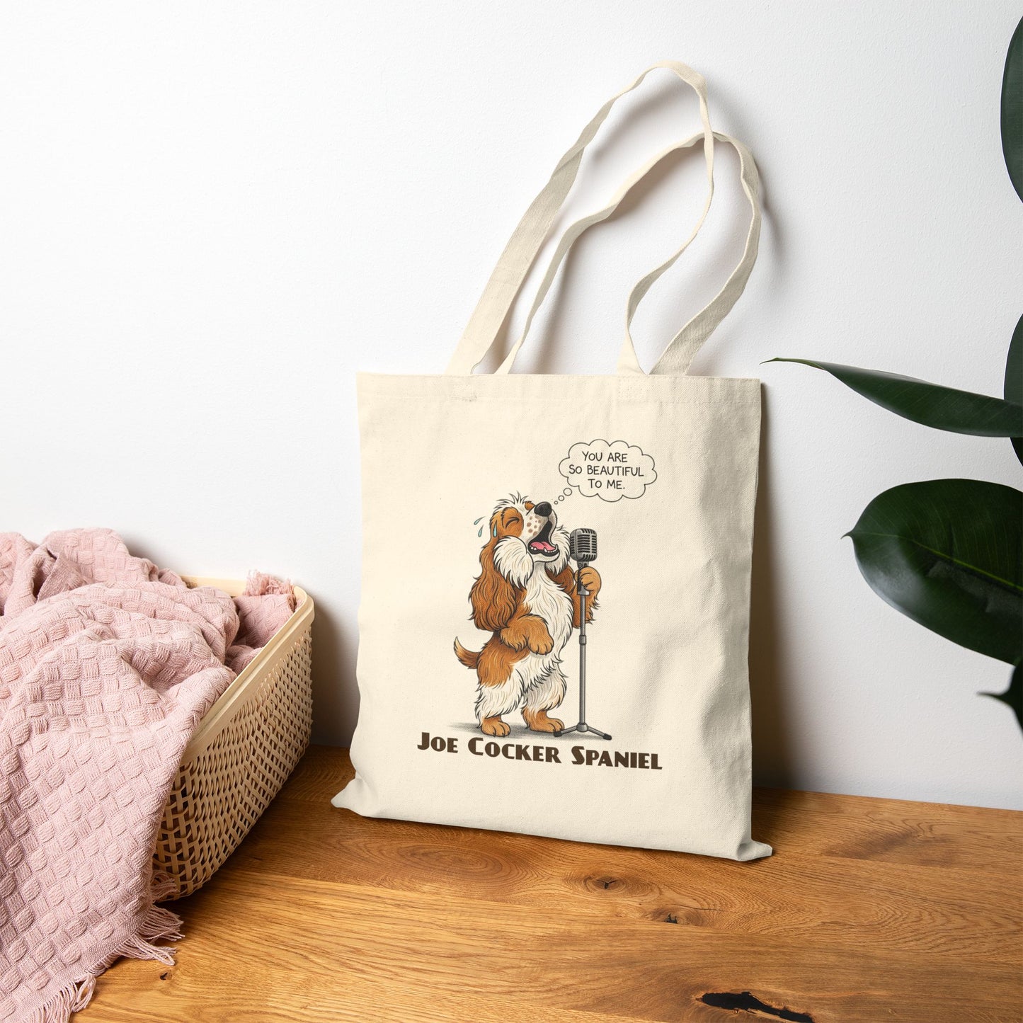 Humorous 'Joe Cocker Spaniel' Dog Lover Tote Bag, Art, Eco-Friendly Shopping Bag, Pet Gifts, Funny Animal Canvas Bag