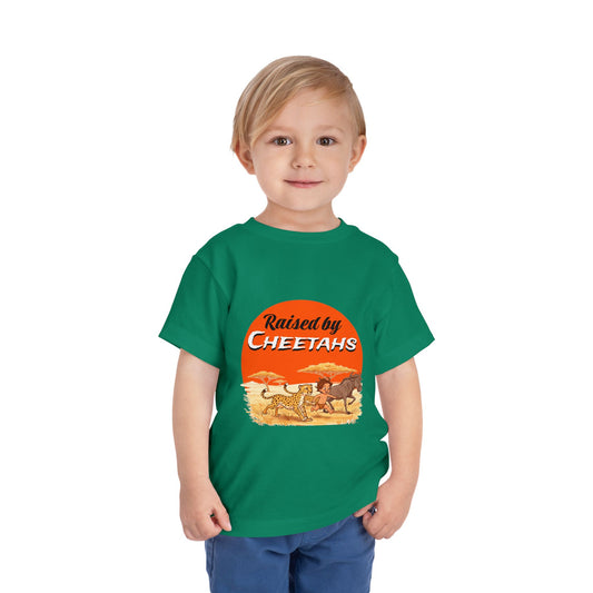 Toddler Boys Short Sleeve Tee with 'Raised by Cheetahs' Design | Funny Kids T-Shirt, Animal Lover Gift, Summer Outfit, Safari Theme - Schmartypants