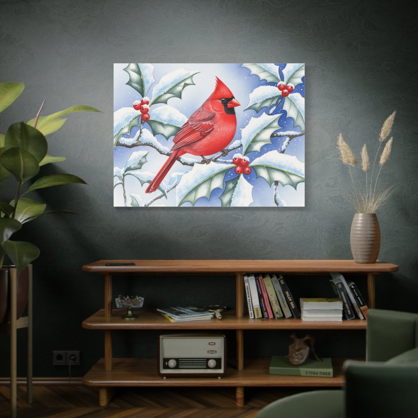 Winter Cardinal Canvas Art Print, Holiday Home Decor, Red Bird Wall Art, Christmas Decoration, Nature Artwork