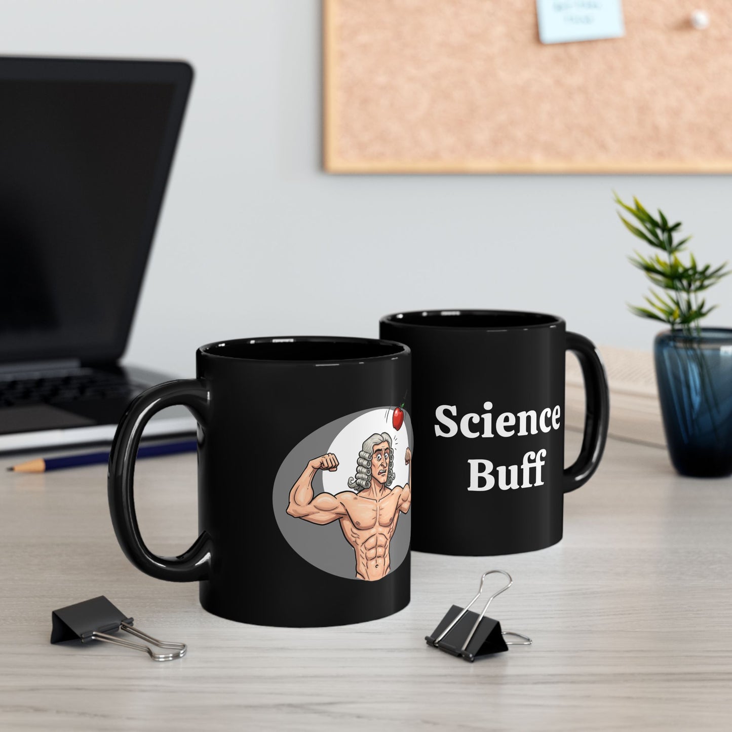 Science Buff Black Mug, Gift for Science Lovers, Geeky Coffee Cup, Funny Mug for Nerds, Unique Birthday Present, Isaac Newton Fans, 11oz/15oz - Schmartypants