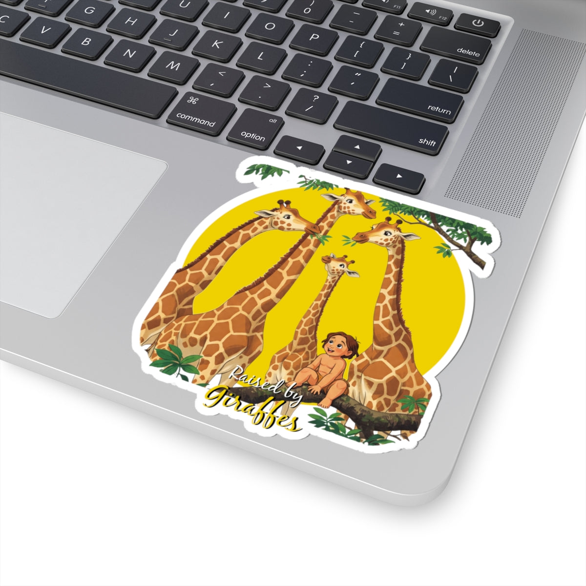 Funny 'Raised by Giraffes' Kiss-Cut Stickers - Fun Jungle Décor for Kids and Animal Lovers - Schmartypants