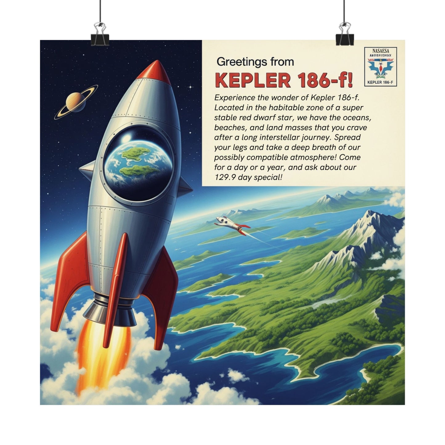 Galaxy Adventure Satin Poster, Space Art Print, Kepler 186-f Decor, Astronaut Gift, Sci-Fi Wall Art