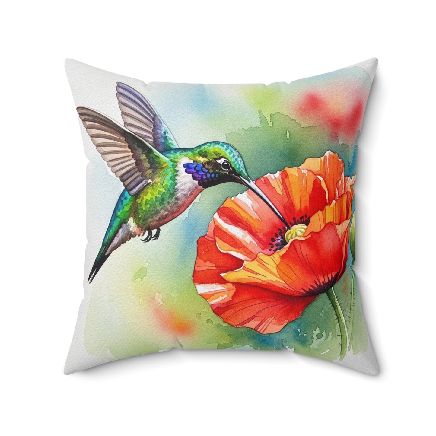 Vibrant Hummingbird Pillow - Floral Decor, Home Accent, Gift for Nature Lovers, Botanical Art, Spring Decor