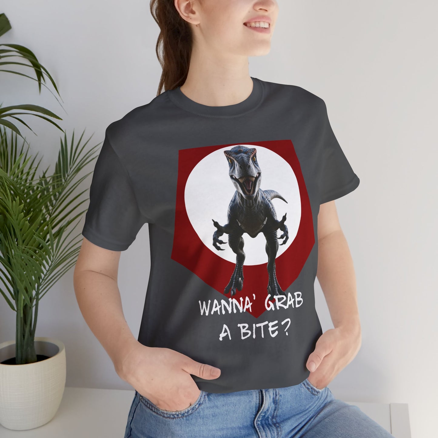Funny Dinosaur Velociraptor 'Grab a Bite' Graphic Tee - Perfect for Casual Wear, Birthday Gifts, Jurassic Theme Parties, Chefs