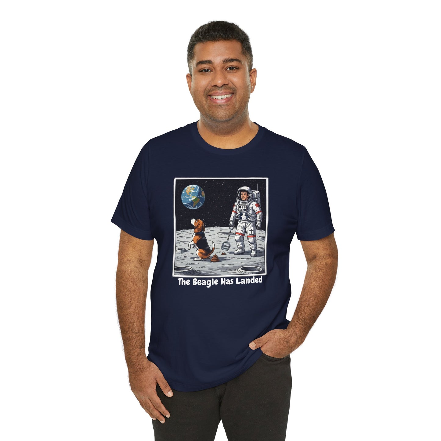 Funny Beagle Moon Landing Tee - "The Beagle Has Landed" Graphic, Pooper Scooping Astronaut Shirt, Unisex Casual T-Shirt, Cool Pet Gift