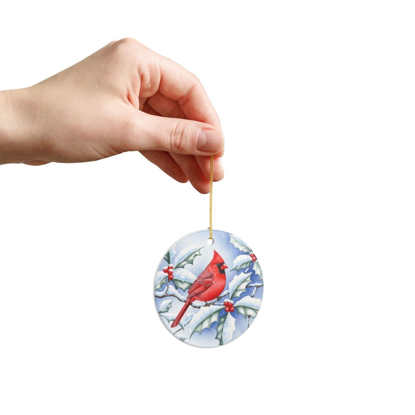 Christmas Cardinal Ceramic Ornament, Holiday Decor, Winter Decoration, Unique Gift, Hand-painted Ornament, Festive Home Decor