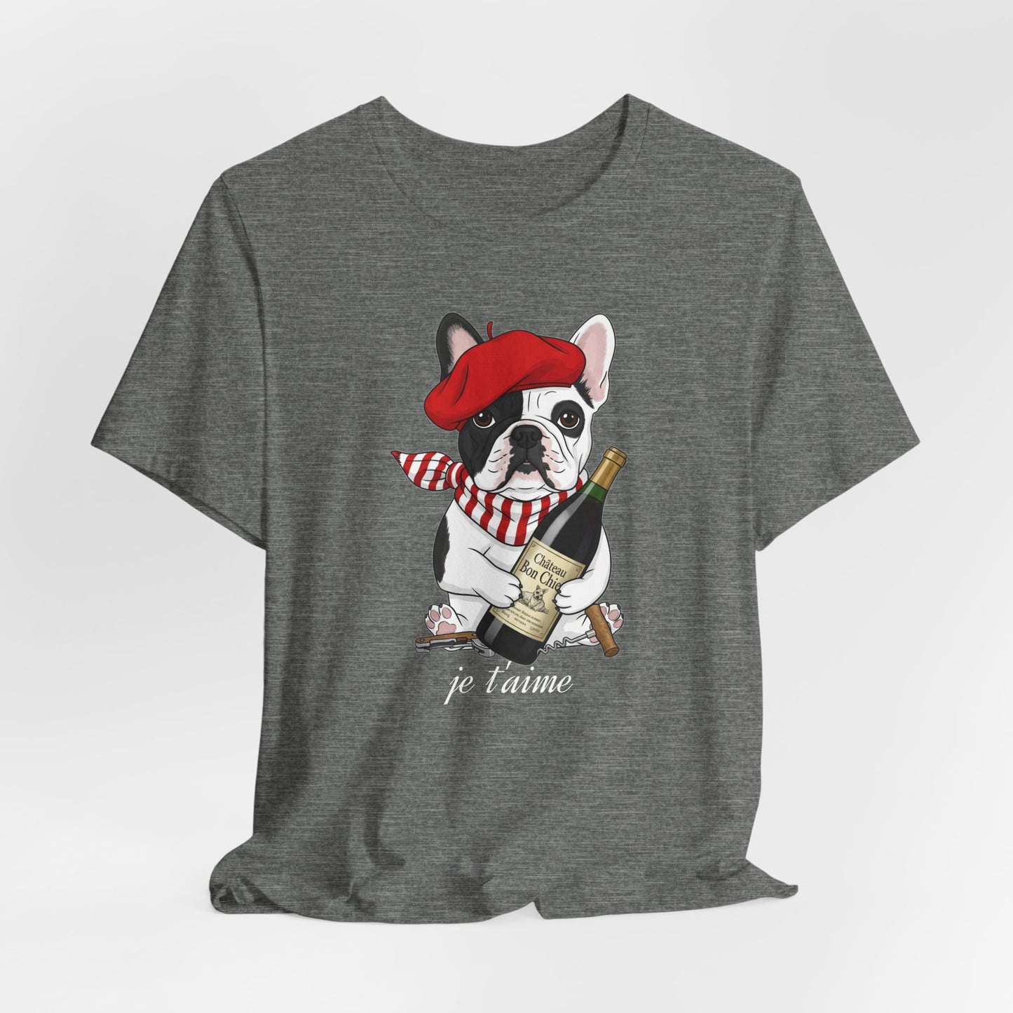 Cute French Bulldog Lovers Tee, Casual Wear, Je t'aime Shirt, Unisex T-Shirt for Birthdays, Anniversaries, Pet Lovers