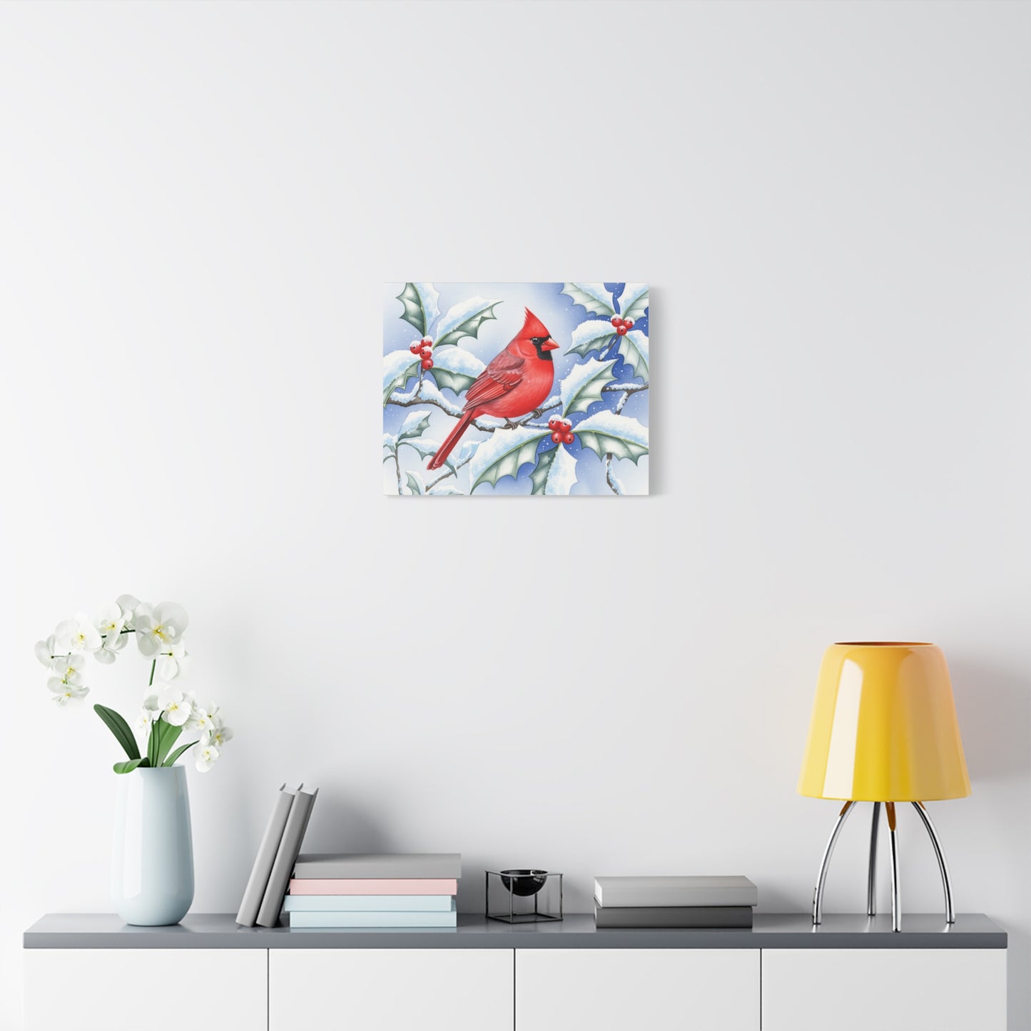 Winter Cardinal Canvas Art Print, Holiday Home Decor, Red Bird Wall Art, Christmas Decoration, Nature Artwork