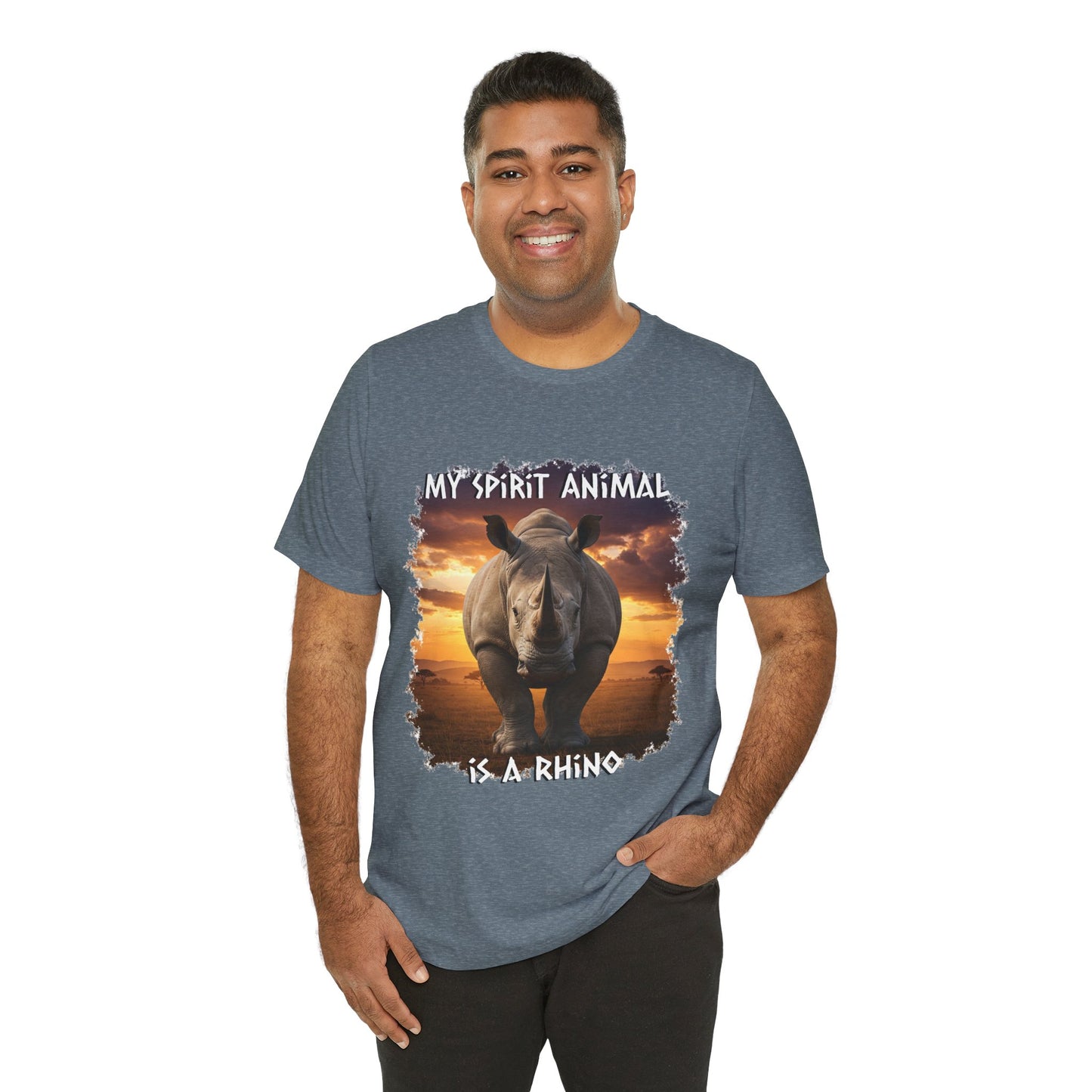 Rhino Spirit Animal Tee, Charging Rhinoceros Shirt for Nature Lovers, Zoo Outings, Safaris, Unisex Jersey Short Sleeve Tee