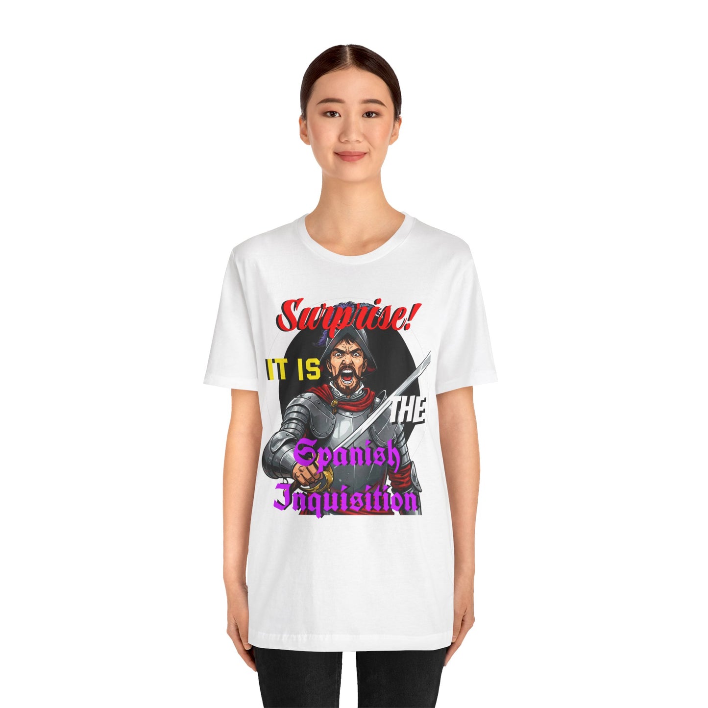 Hilarious Spanish Inquisition T-Shirt, British Humor Tee, Unisex Short Sleeve, Ideal for Parties, Gifts, Comedy Lovers
