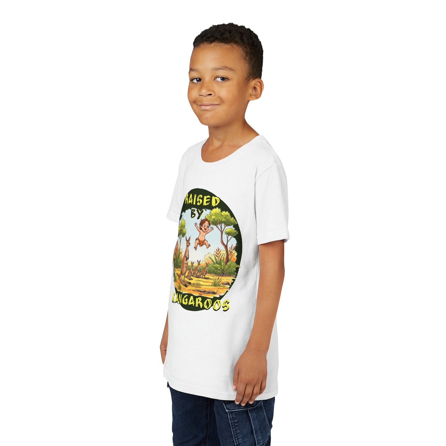 'Raised by Kangaroos' Youth Short Sleeve Tee - Fun Nature Graphic T-Shirt for Kids, Aussies - Schmartypants