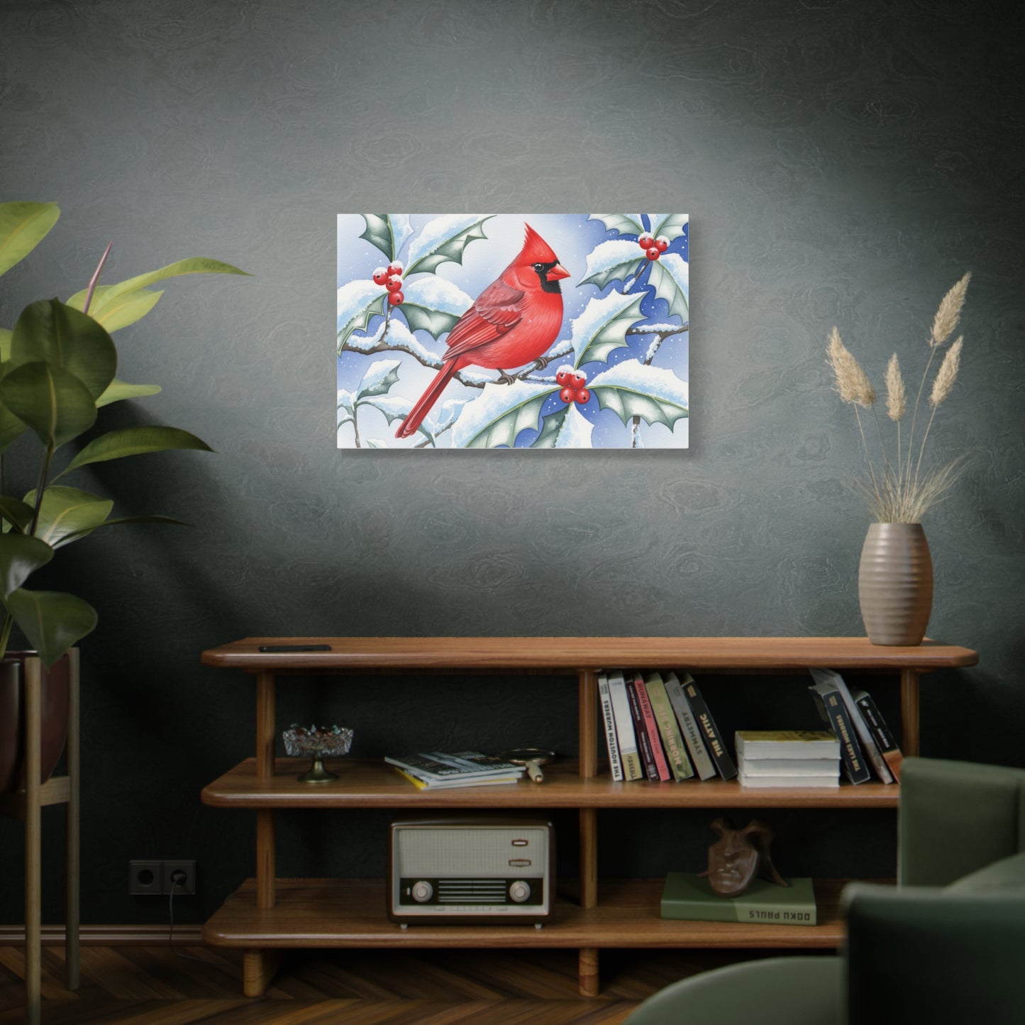 Winter Cardinal Canvas Art Print, Holiday Home Decor, Red Bird Wall Art, Christmas Decoration, Nature Artwork