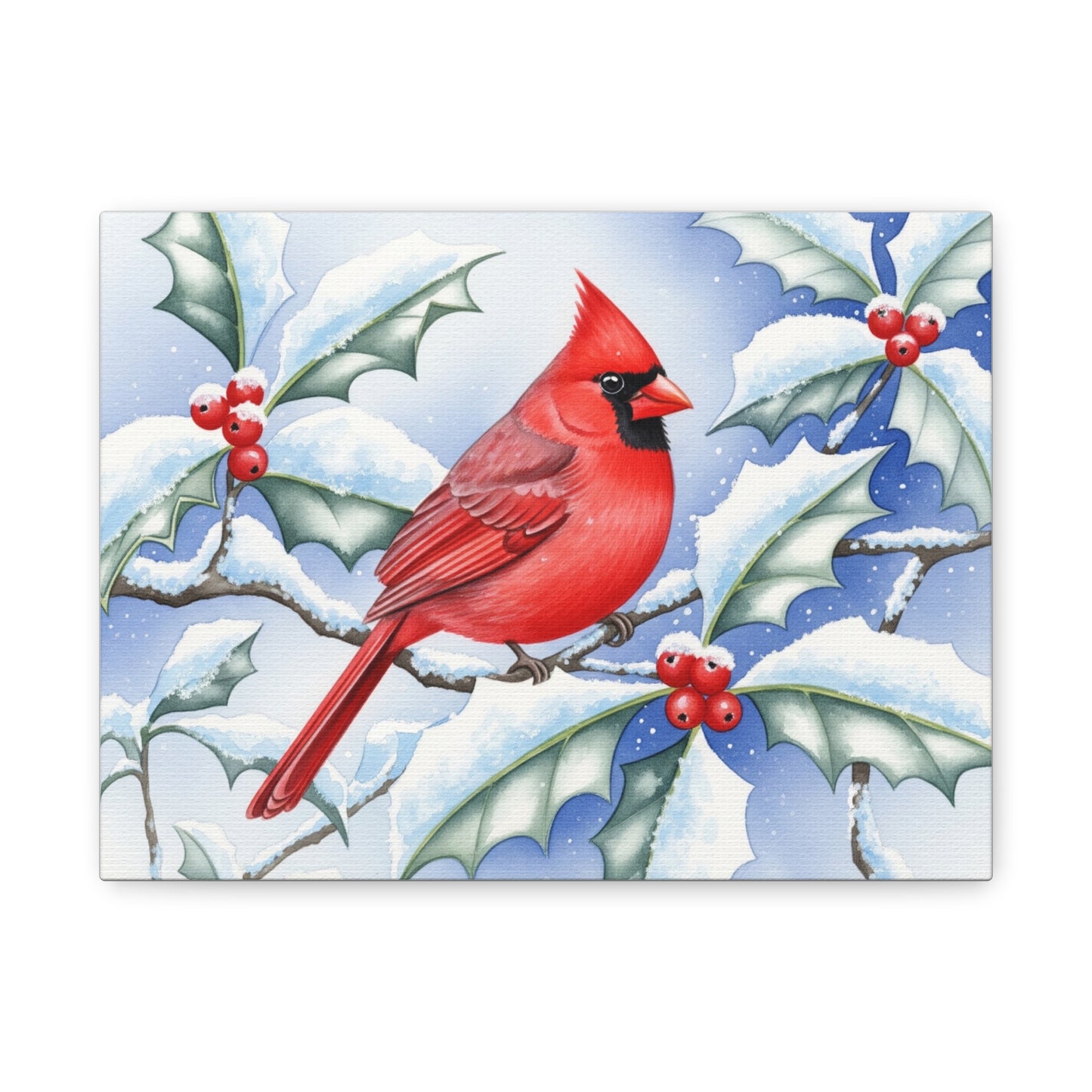 Winter Cardinal Canvas Art Print, Holiday Home Decor, Red Bird Wall Art, Christmas Decoration, Nature Artwork