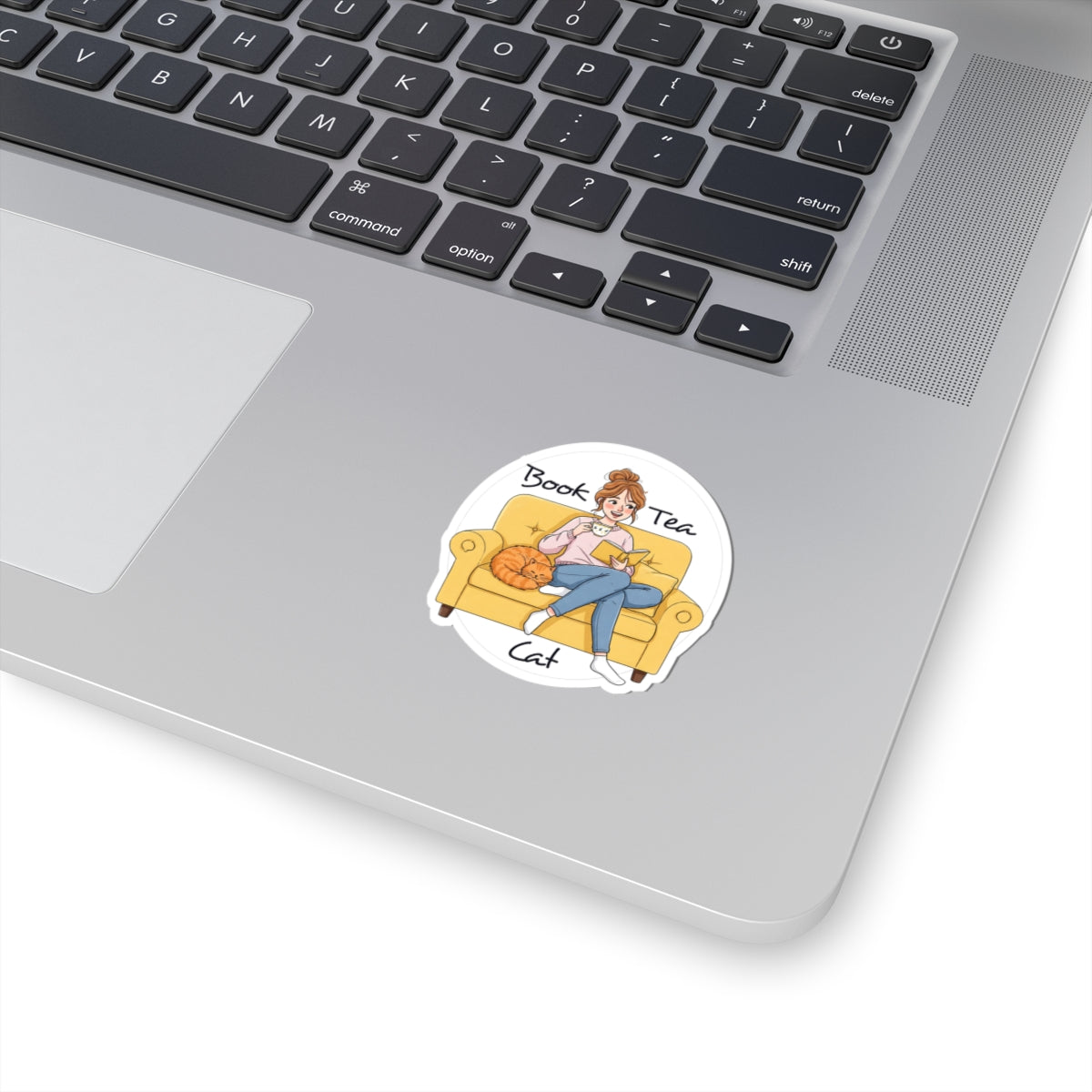 Cozy Cat Lover Sticker - "Book Tea Cat" Design - Whimsical Gift for Cat Lovers, Book Lovers, Tea Drinkers - Schmartypants