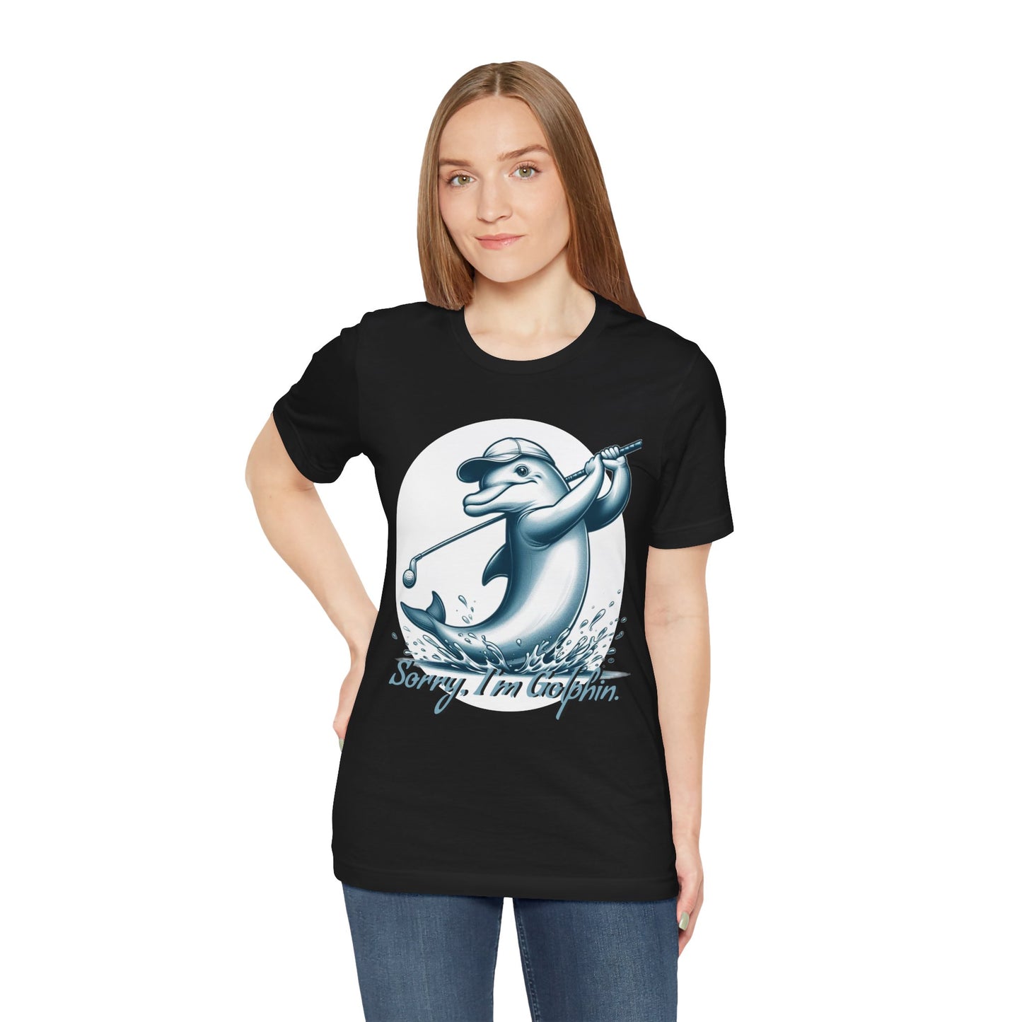 Funny Dolphin Golfing Tee - "Sorry, I’m Golphin" Unisex Jersey Short Sleeve Shirt - Dad Joke and Golfers Gift - Schmartypants