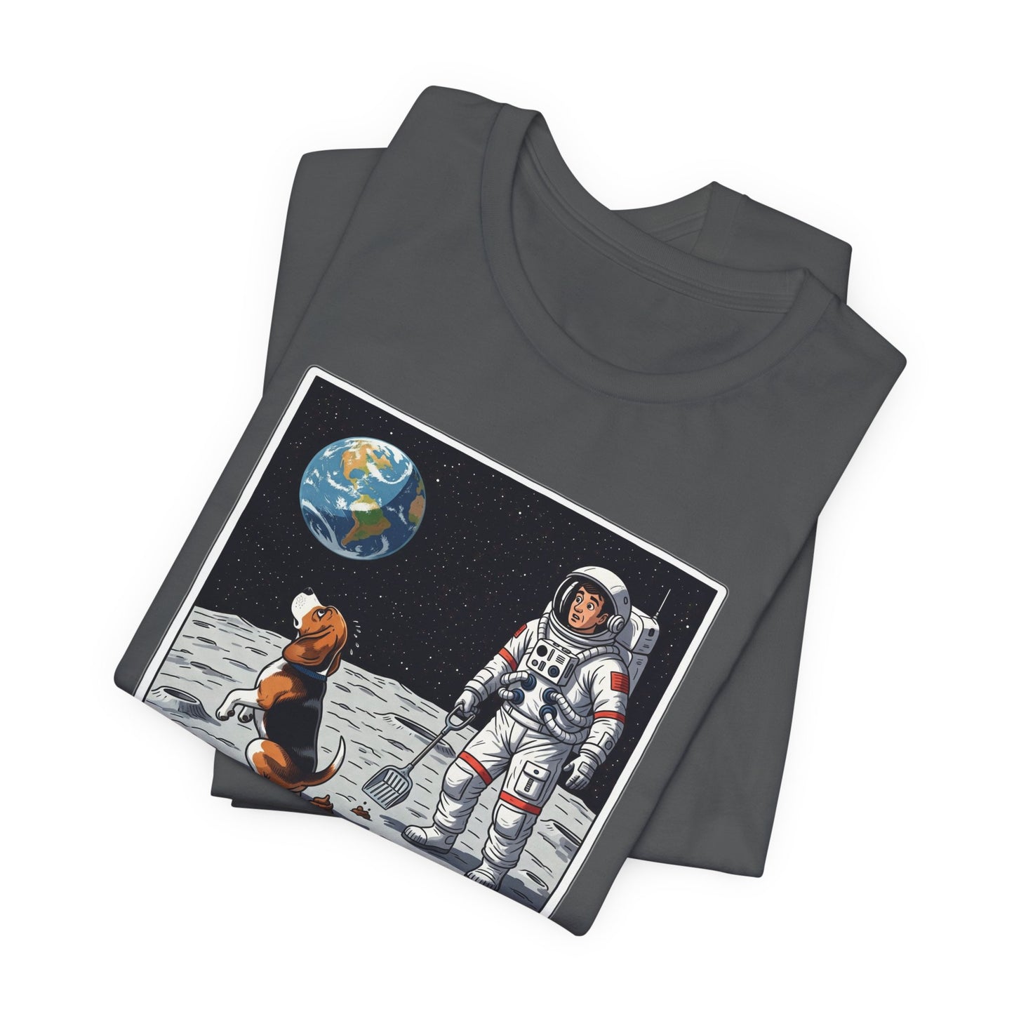 Funny Beagle Moon Landing Tee - "The Beagle Has Landed" Graphic, Pooper Scooping Astronaut Shirt, Unisex Casual T-Shirt, Cool Pet Gift
