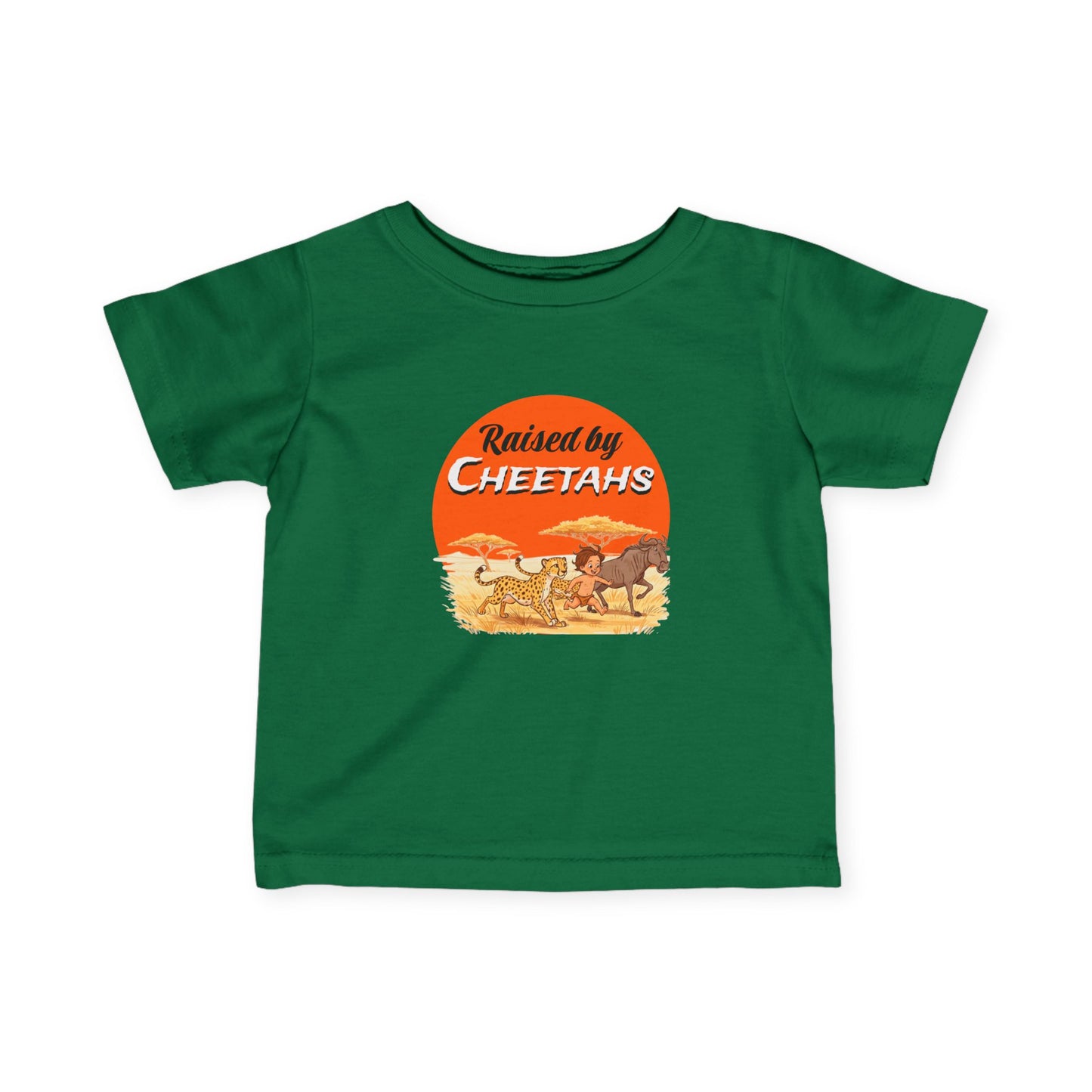 Infant Fine Jersey Tee: Funny Raised by Cheetahs T-Shirt, Baby Animal Shirt, Kids Safari Apparel, Cute Toddler Gift, Wild Animal Tee - Schmartypants