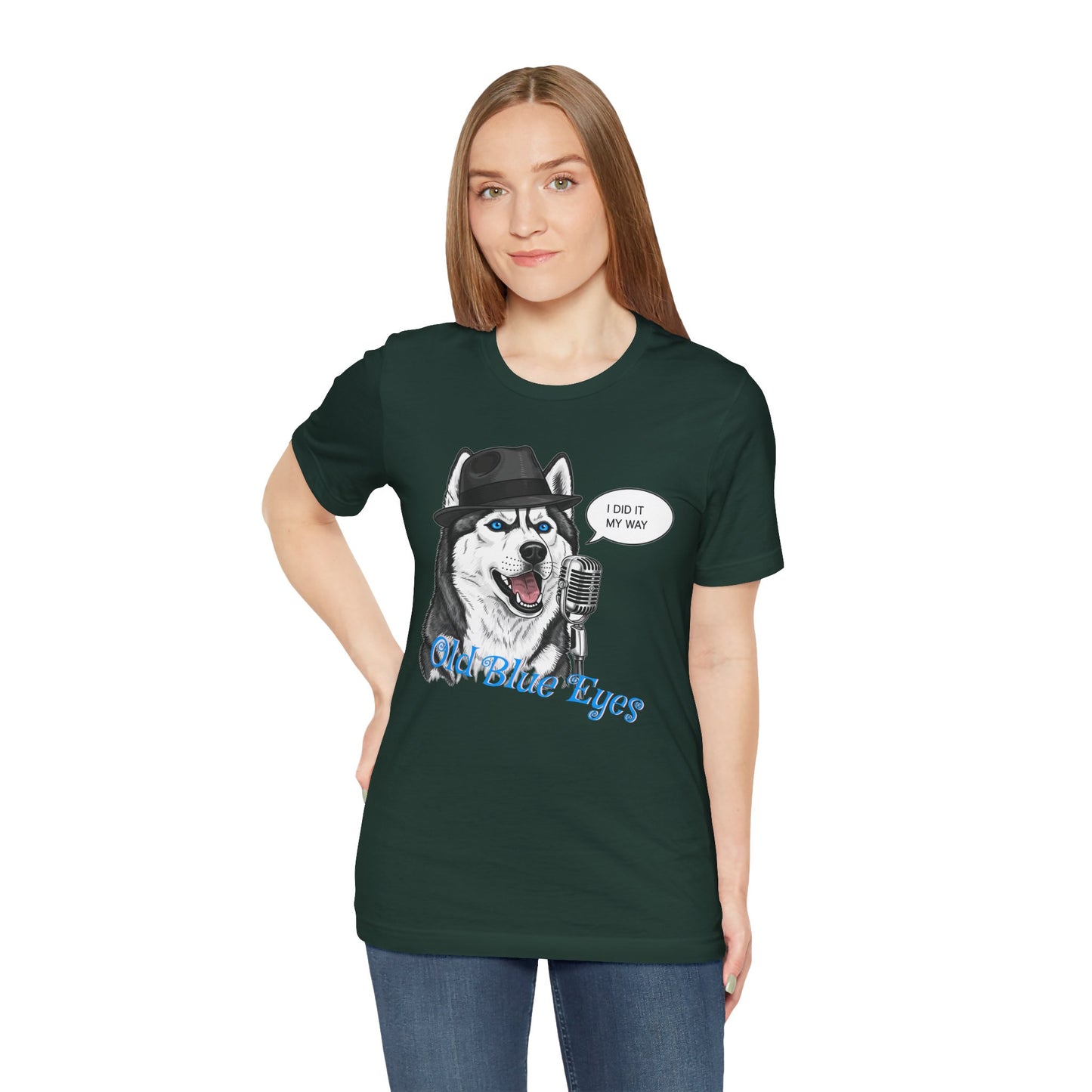 Siberan Husky 'Old Blue Eyes' Sinatra Inspired Jersey T-Shirt - I Did It My Way, Dog Lover Tee, Animal Humor Shirt