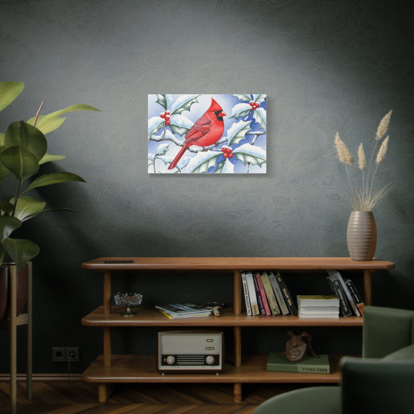 Winter Cardinal Canvas Art Print, Holiday Home Decor, Red Bird Wall Art, Christmas Decoration, Nature Artwork