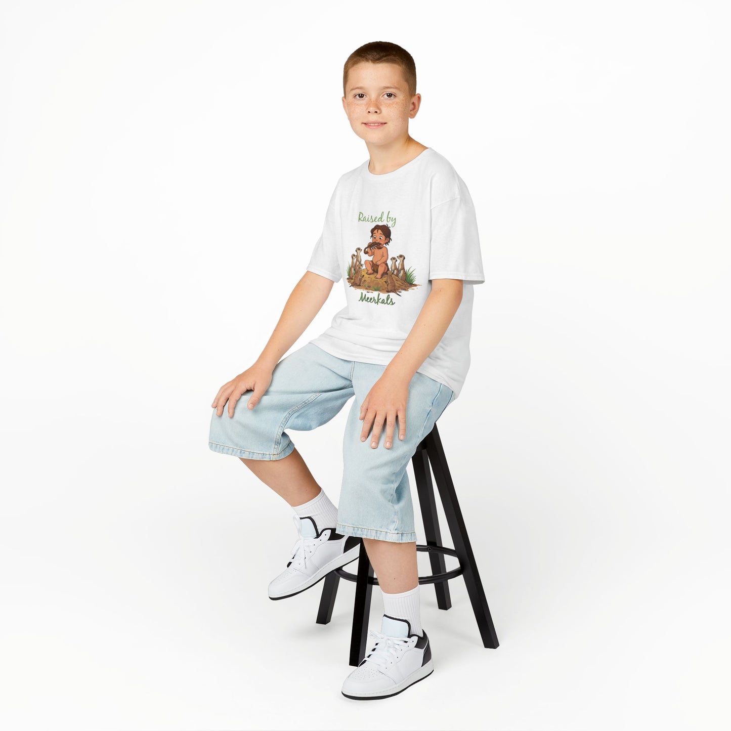 Kids Heavy Cotton™ Tee - Hilarious 'Raised by Meerkats' Design, Cute Animal Tee, Fun Kids T-Shirt, Playful Gift for Animal Lovers, Birthday or Holiday Outfit - Schmartypants