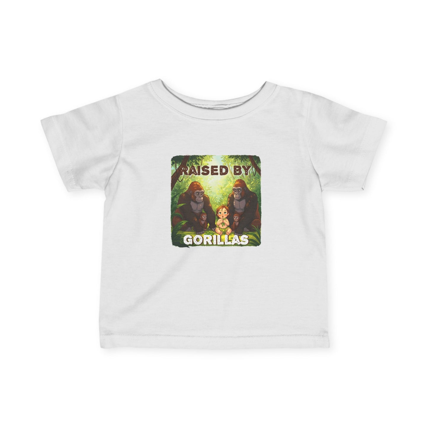Adorable 'Raised by Gorillas' Funny Infant Fine Jersey Tee - Schmartypants